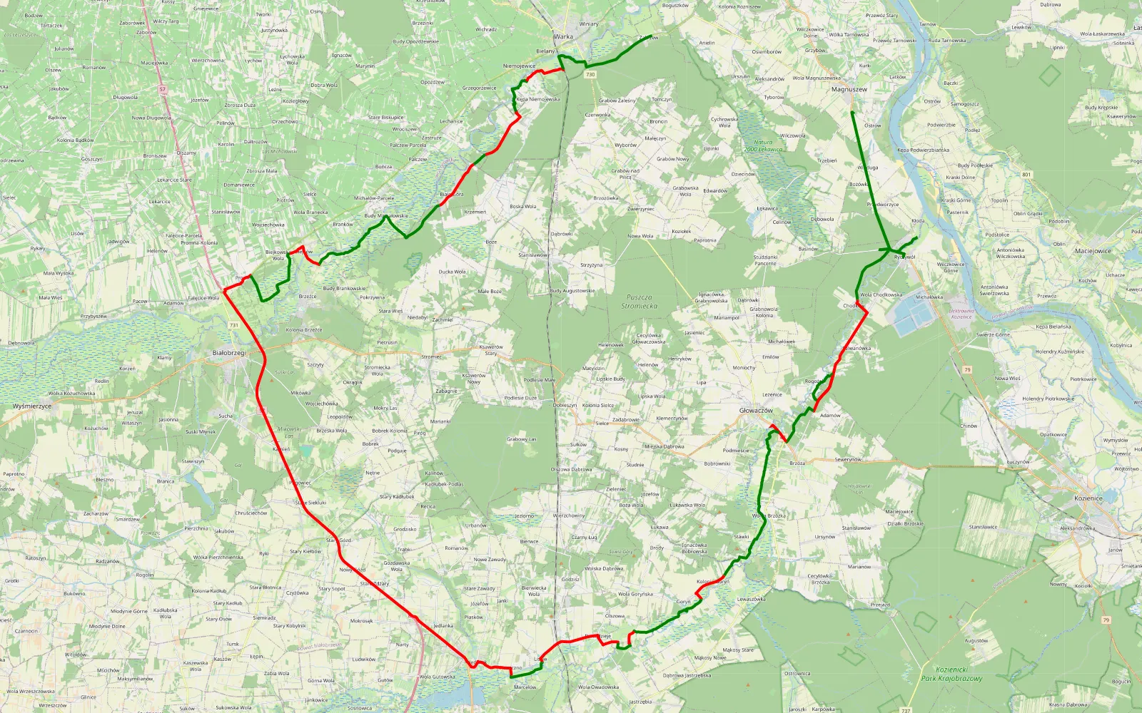 Map of 1 marca.niedzielny wyjazd - 95 km offroad trail, Białobrzegi County