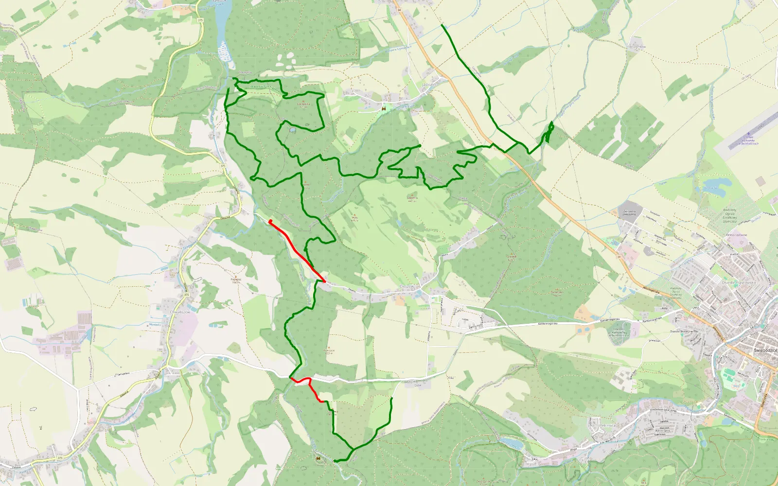 Map of Siodikowice - Cisów - 21.8 km offroad trail, Świdnica County