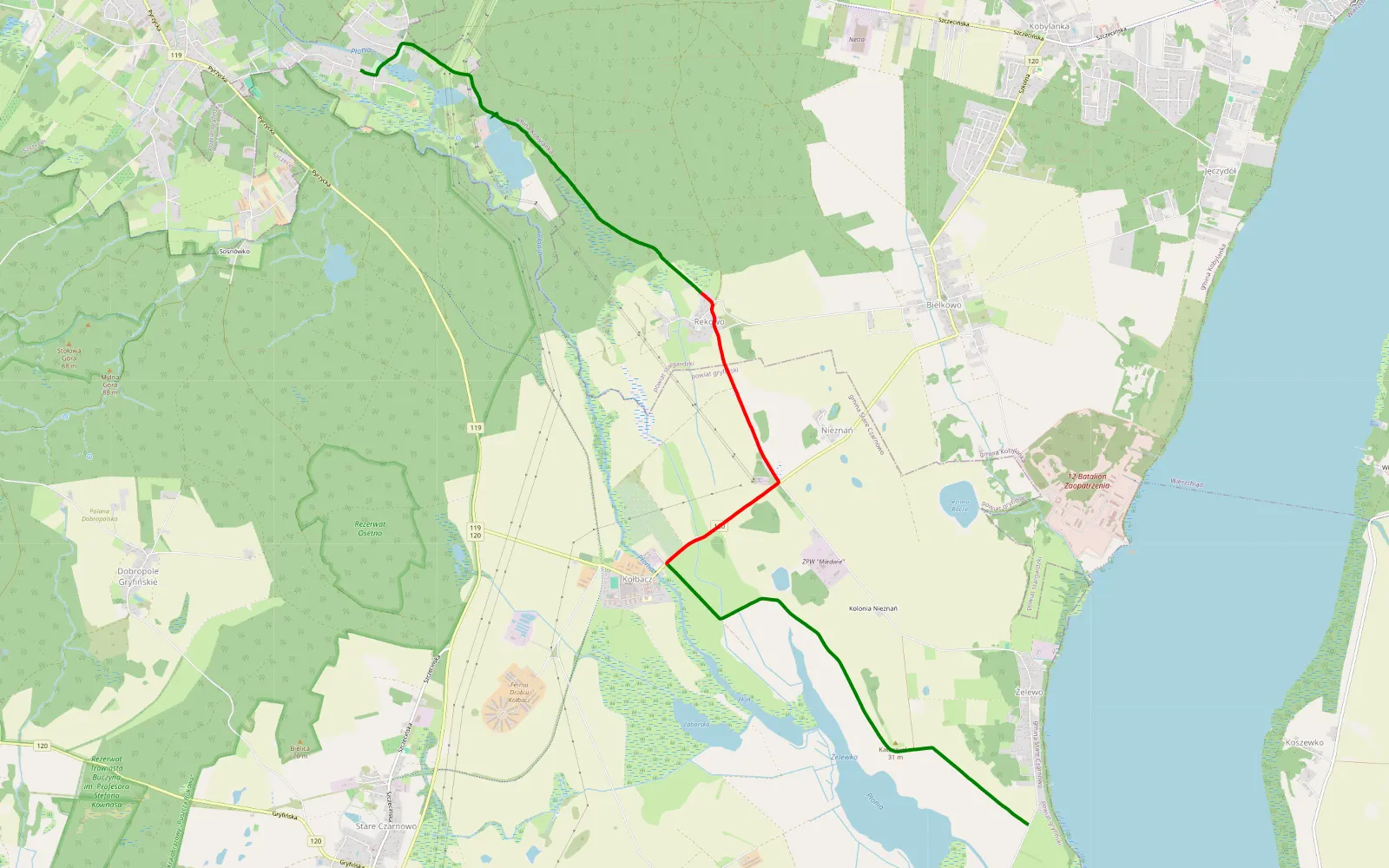 Map of Śmierdnica - Żelewo - 10.1 km offroad trail, Gryfino County
