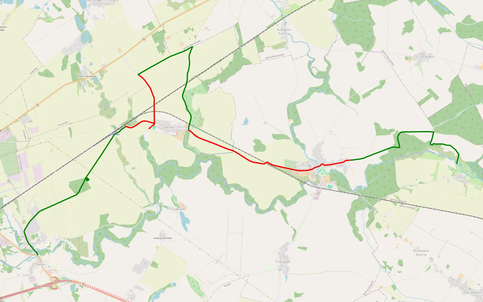 Map of Barzkowice - Święte - 19.3 km offroad trail, Stargard County