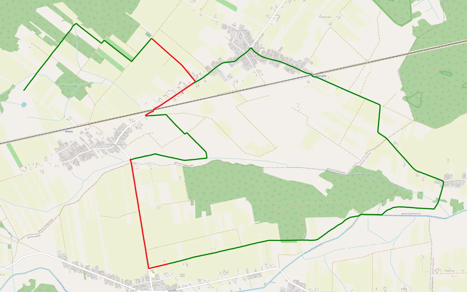 Map of Szaniawy Matysy - Szaniawy - 12.2 km offroad trail, Łuków County
