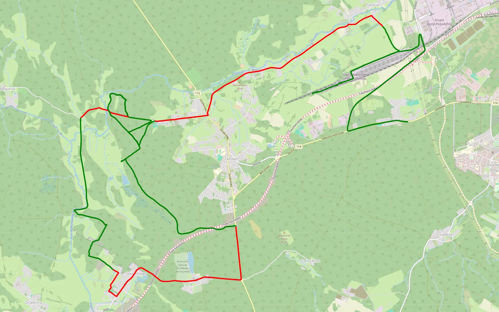 Mapa trasy Gunice - Trzeszczyn - 28.5 km trasy offroad, Powiat Policki