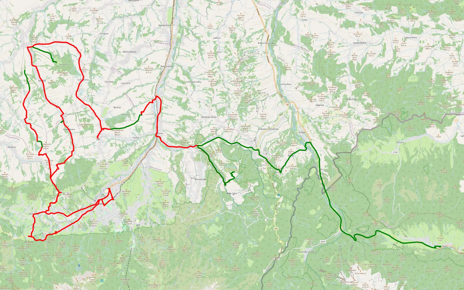 Map of Miętustwo - Ždiar - 79.2 km offroad trail, Nowy Targ County