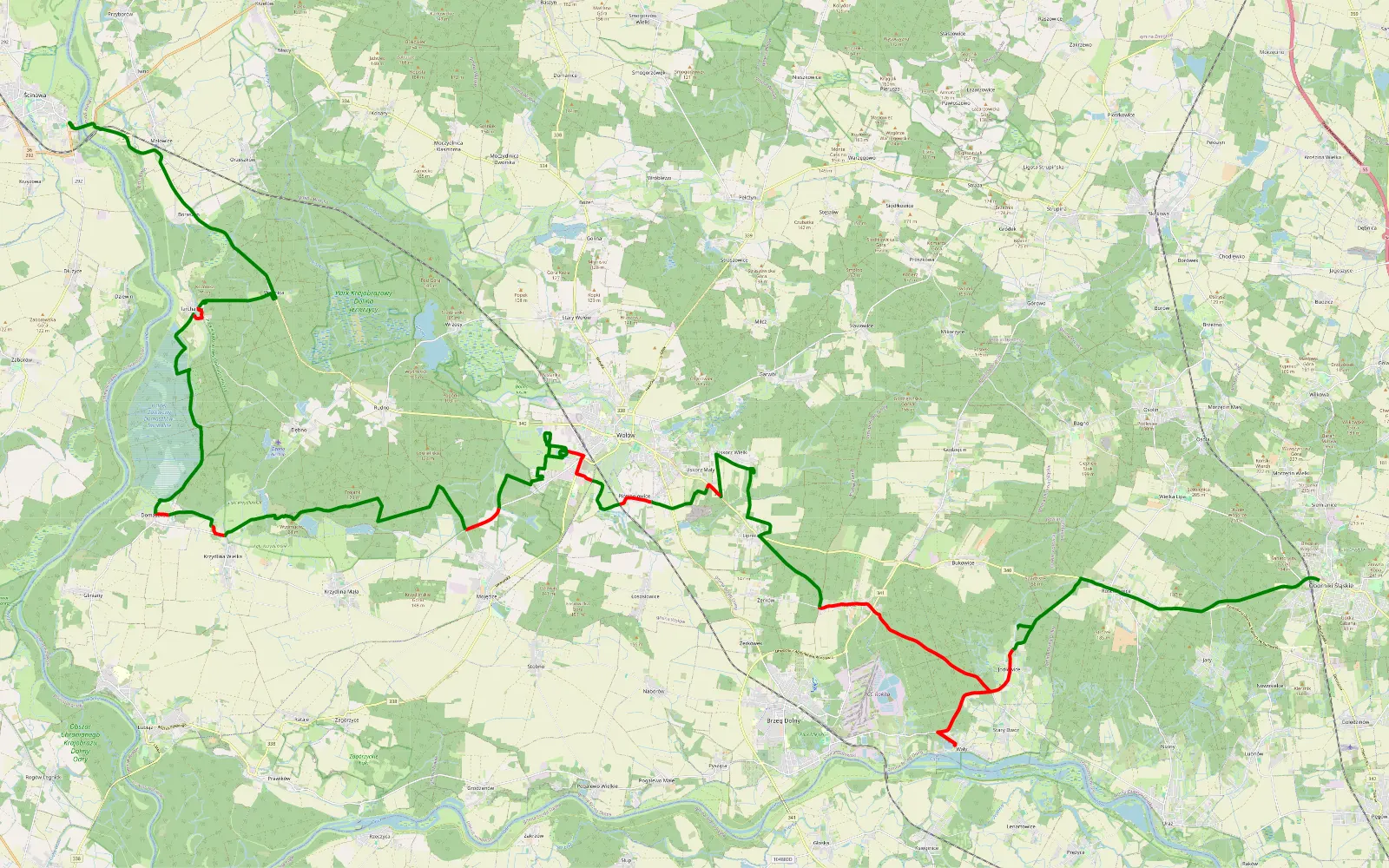 Mapa trasy Oborniki Śląskie - Ścinawa - 56.5 km trasy offroad, Powiat Wołowski