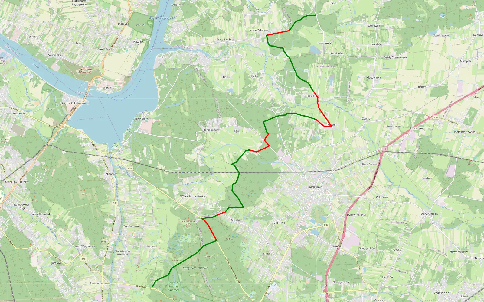 Mapa trasy Stanisławów Pierwszy - Cisie - 26 km trasy offroad, Powiat Wołomiński