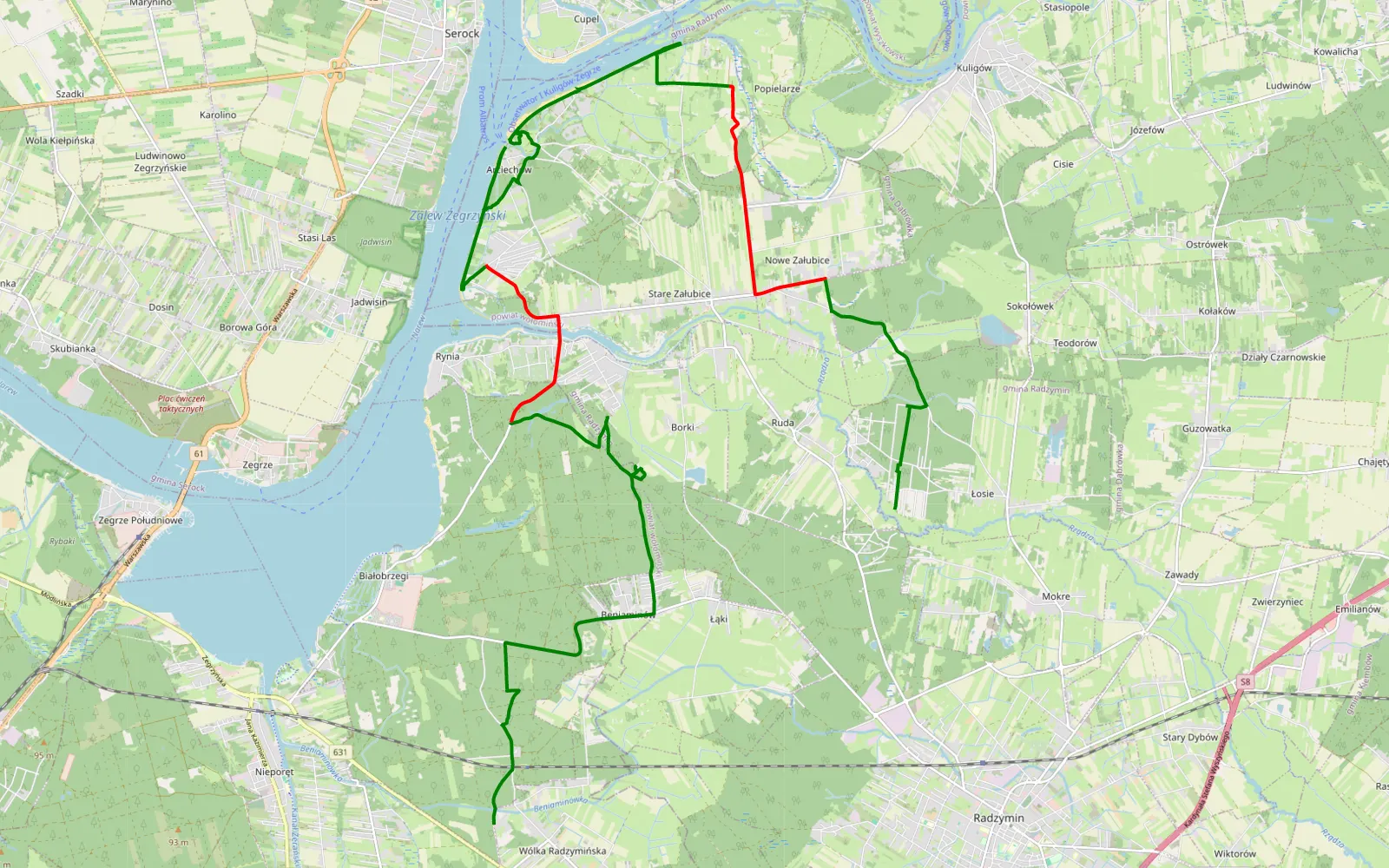 Mapa trasy Wólka Radzymińska - Cupel - 24.7 km trasy offroad, Powiat Wołomiński