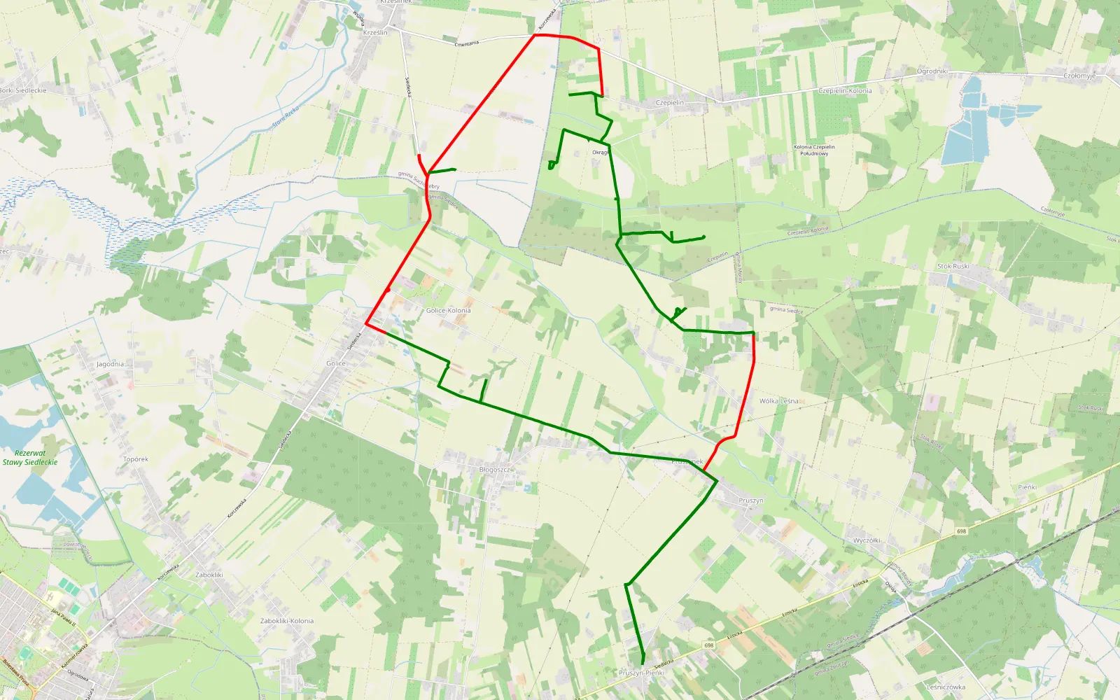 Map of Pruszyn Pieńki - 25.1 km offroad trail, Siedlce County