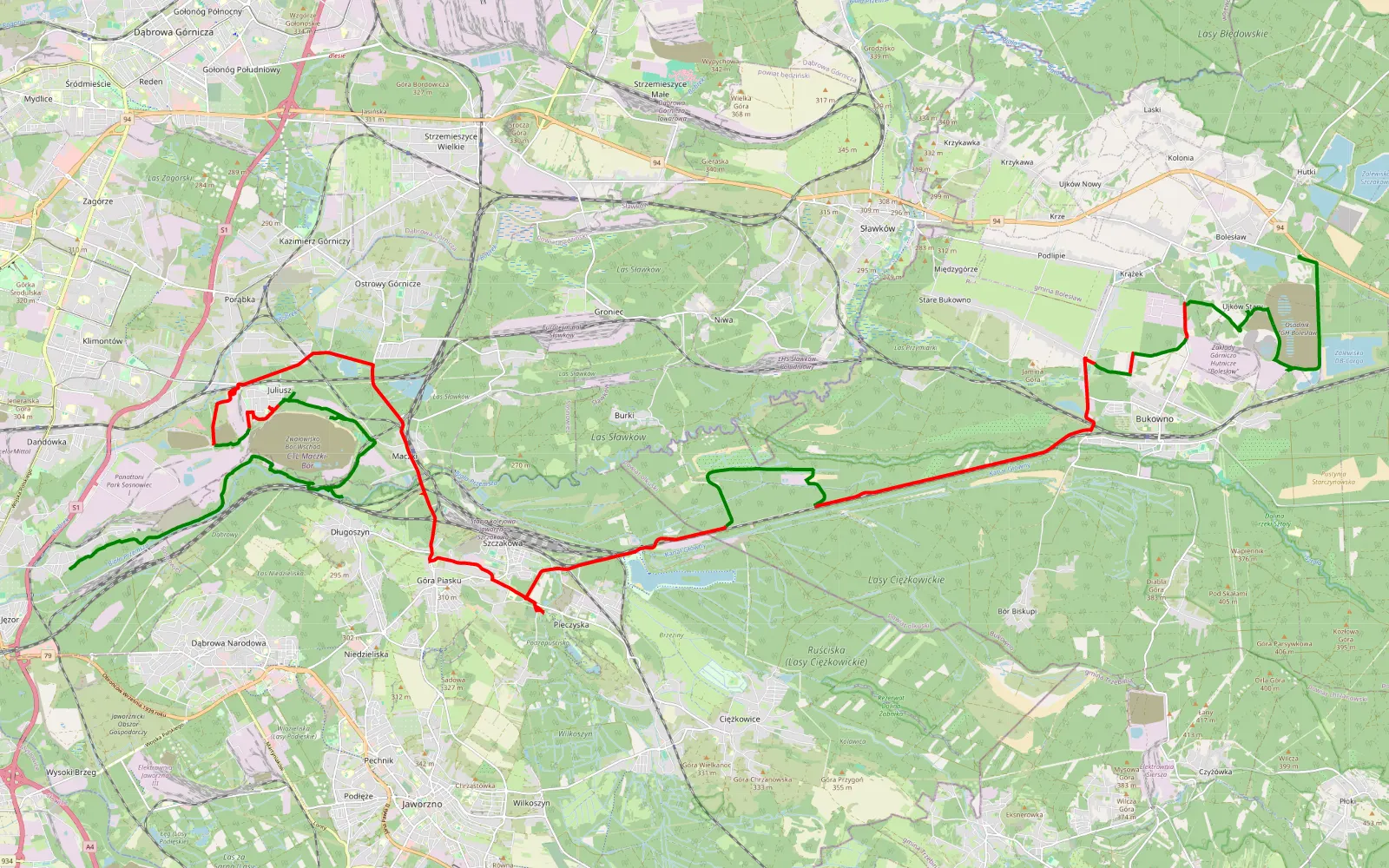 Map of Niwka - Dąbrówka - 45.6 km offroad trail, Olkusz County