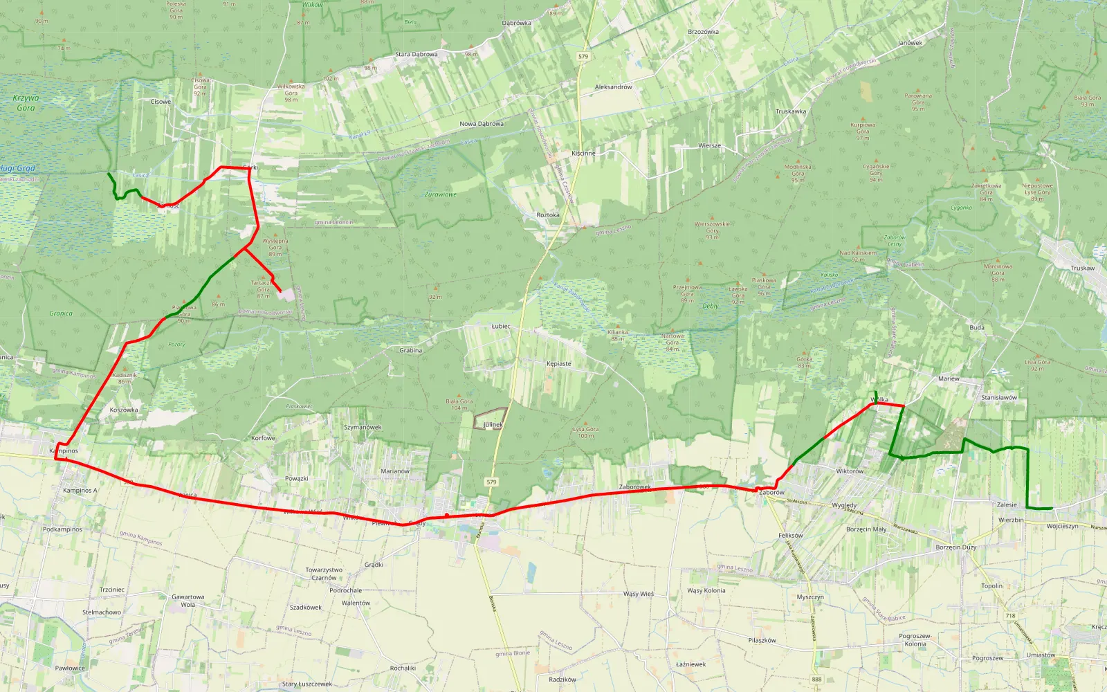 Mapa trasy Kampinos. - 39.8 km trasy offroad, Powiat Warszawski Zachodni