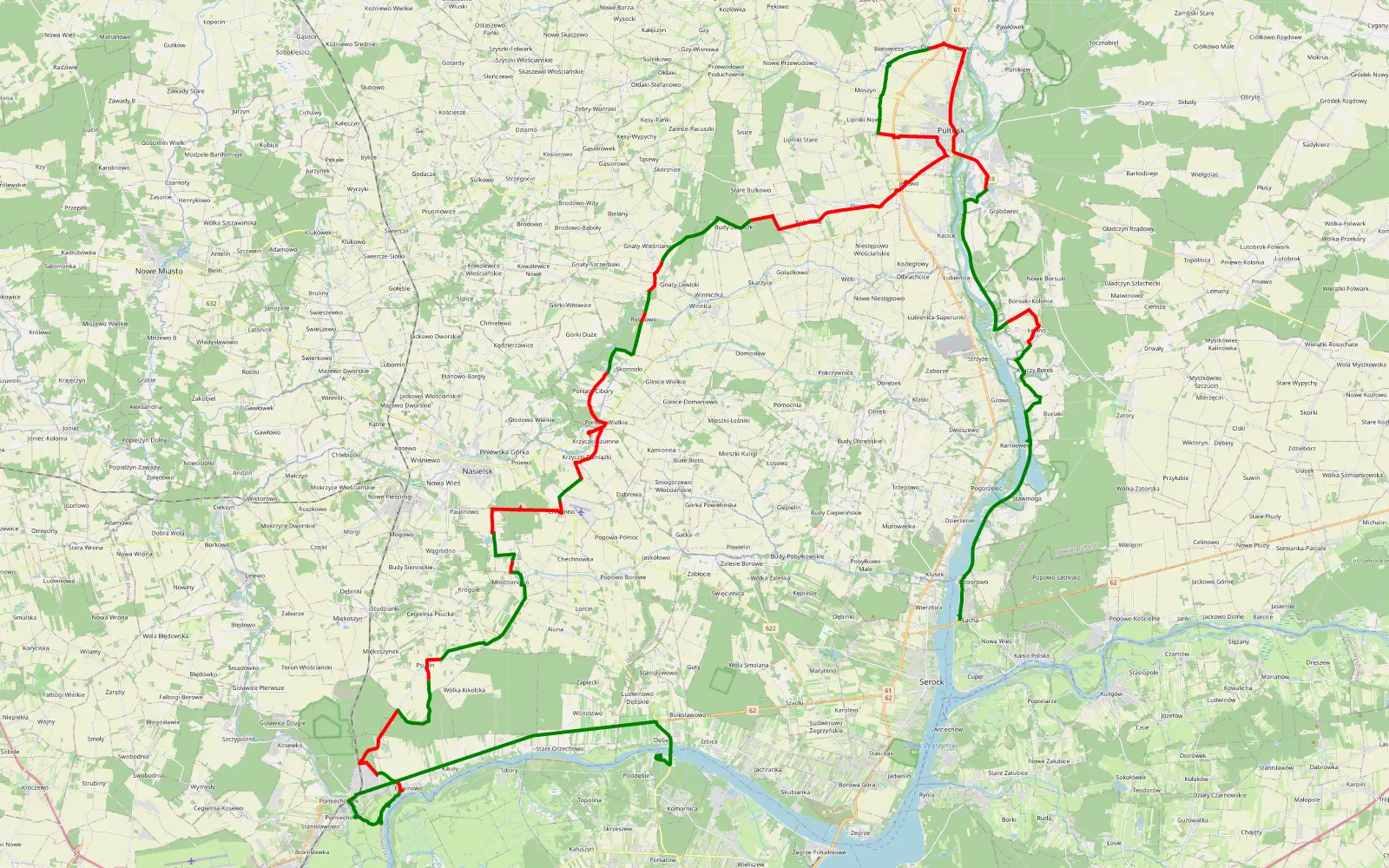 Mapa trasy Łacha - Dębe - 89.3 km trasy offroad, Powiat Pułtuski