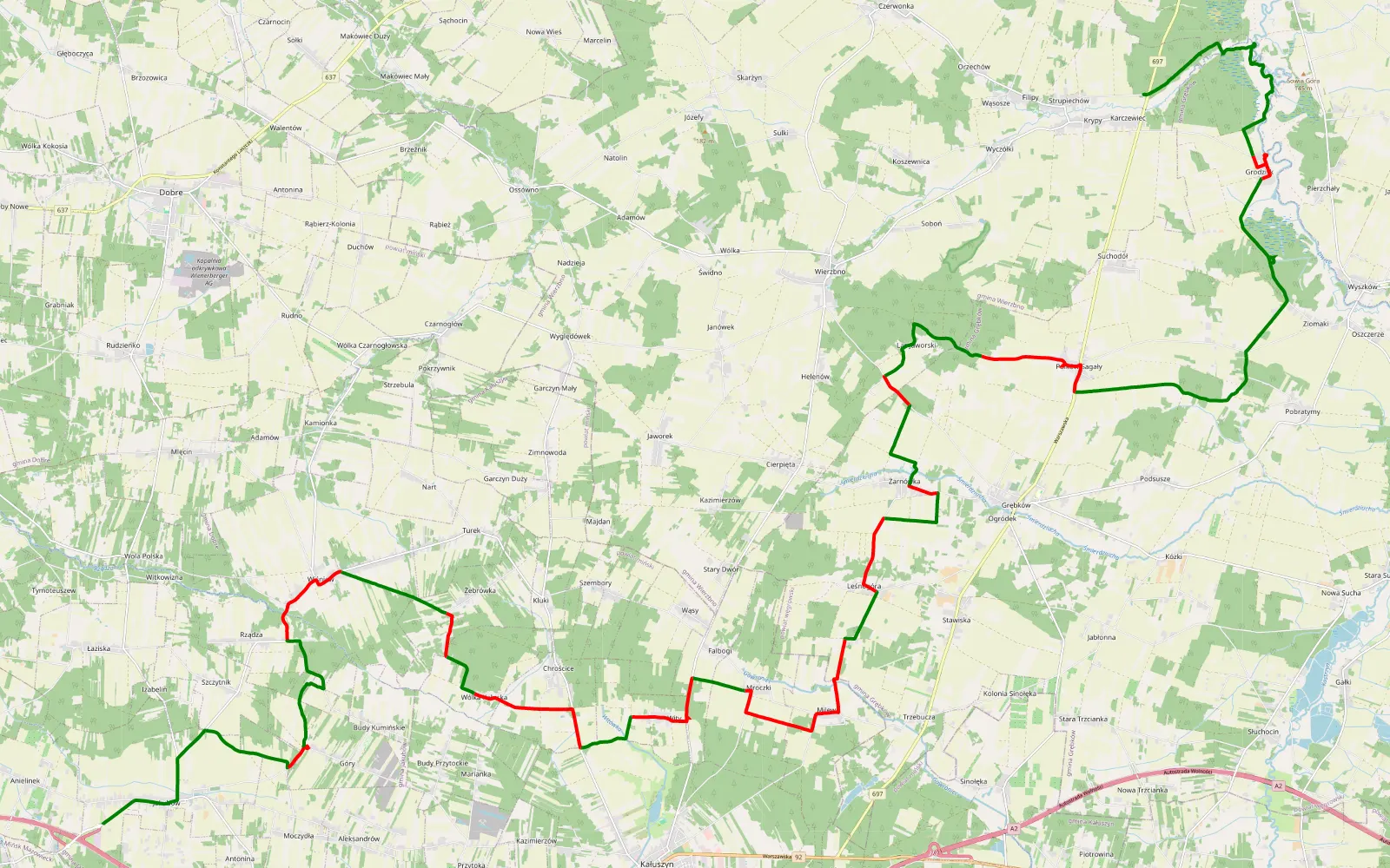 Map of Andrzej - 50.6 km offroad trail, Węgrów County