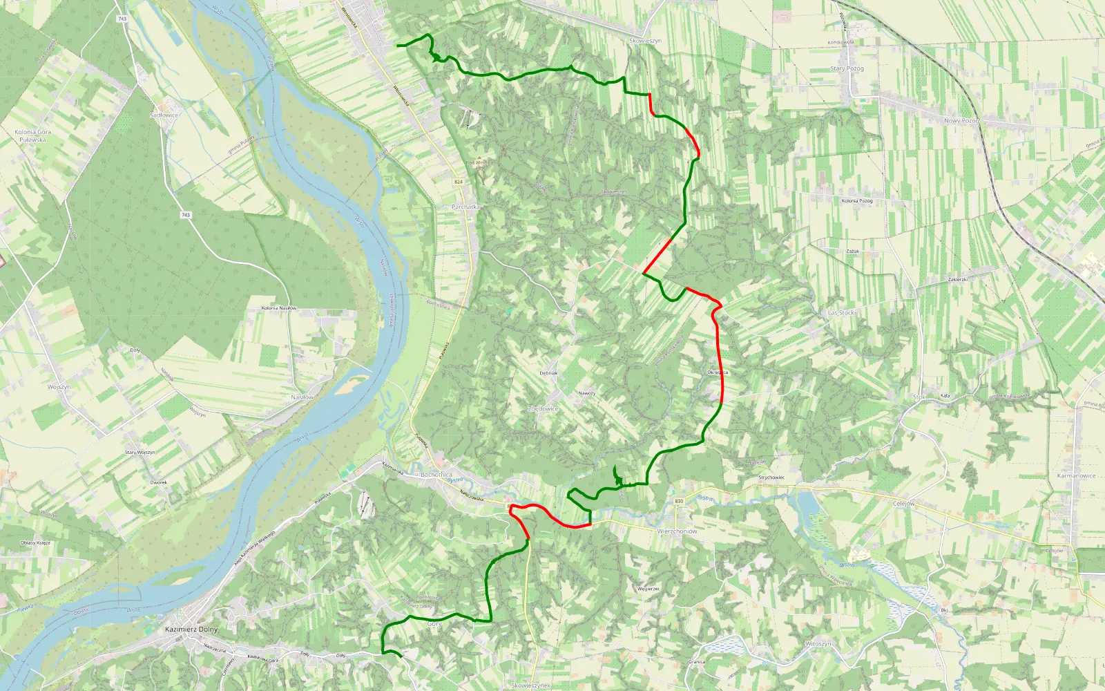 Map of Wylągi - Włostowice - 17.2 km offroad trail, Puławy County