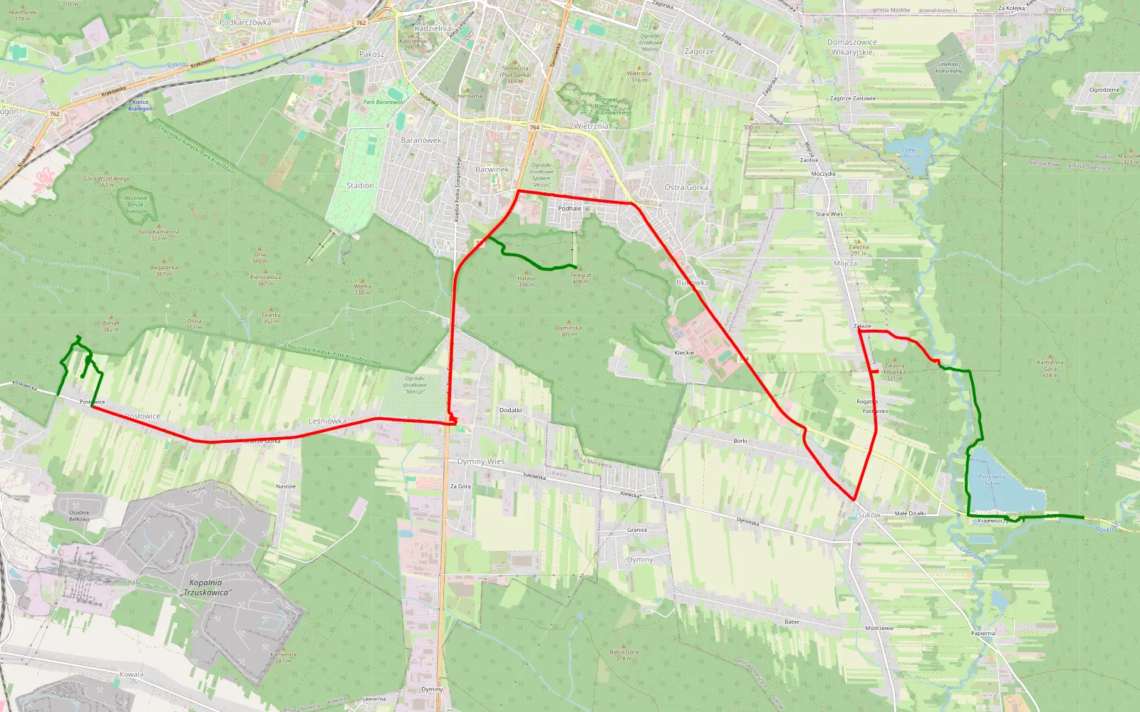 Map of Posłowice - Niestachów - 22.4 km offroad trail, Kielce