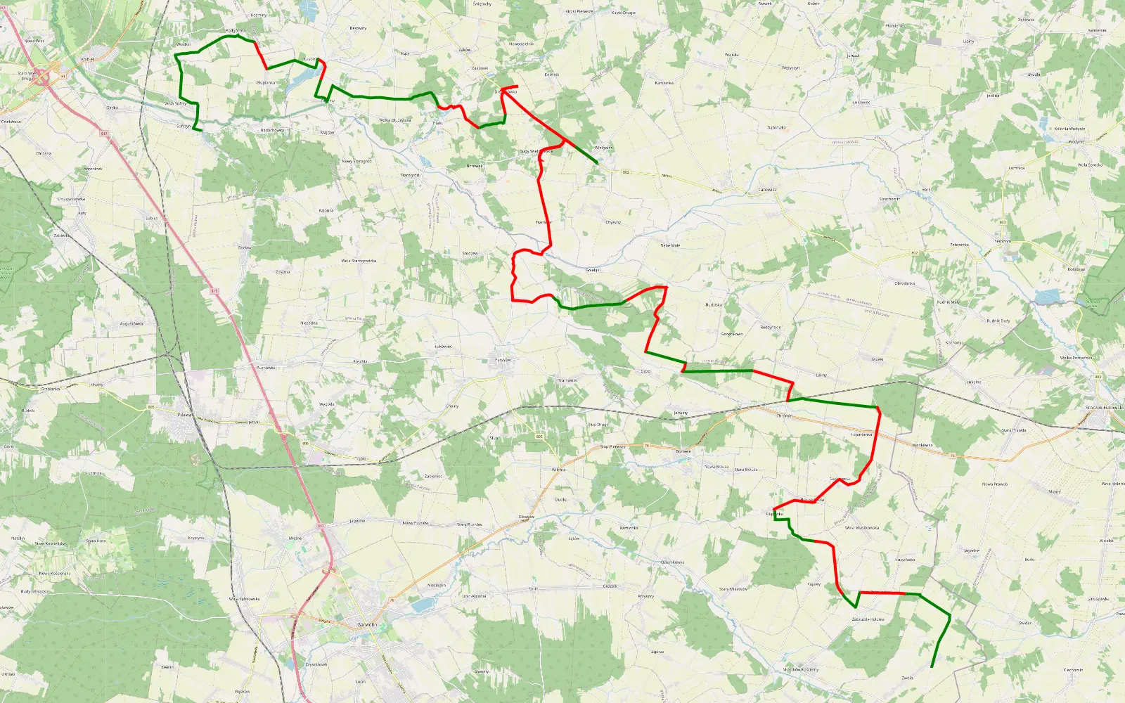 Mapa trasy Śnieżna wycieczka MORG - 63.2 km trasy offroad, Powiat Garwoliński