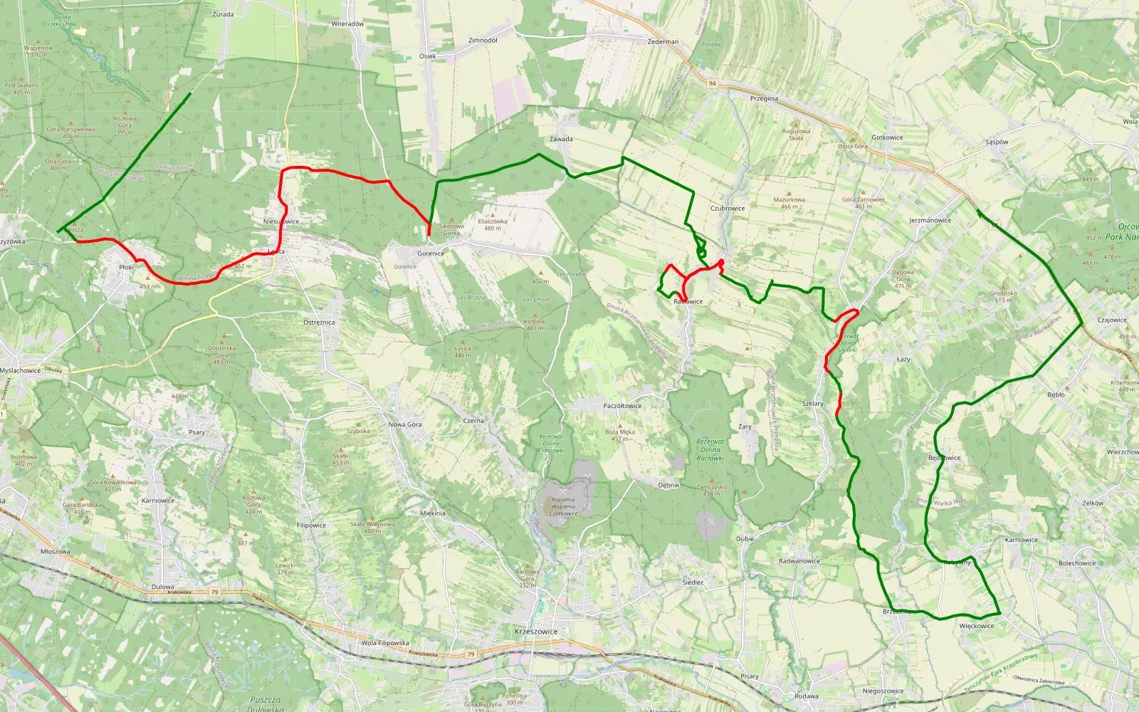 Map of Bukowno Dolinki Krakowskie Jerzmanowice - 41.7 km offroad trail, Kraków County