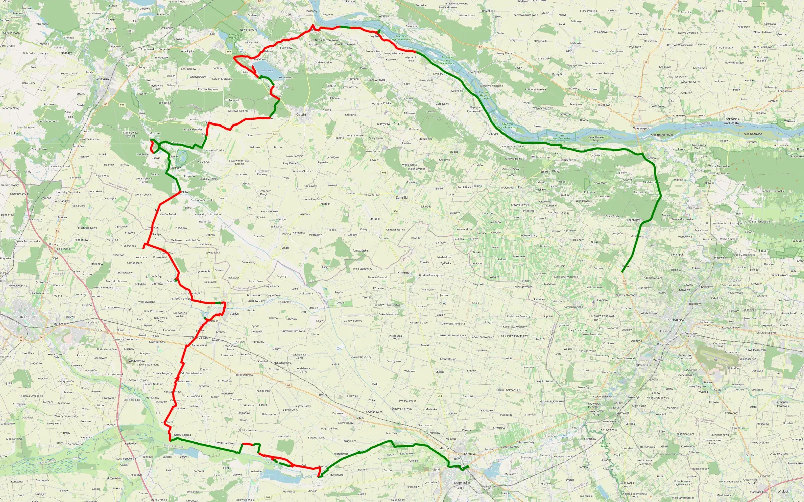 Map of Sladem Wierzb 29.0 - 140.4 km offroad trail, Płock County