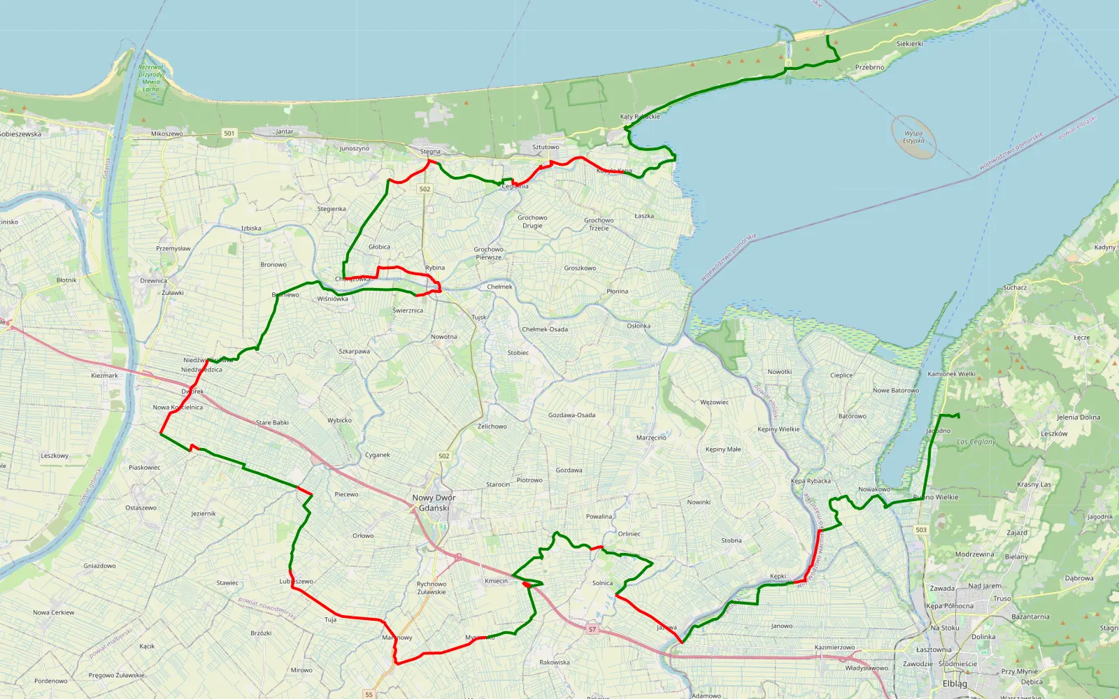 Mapa trasy ZIMA - 10.01.2026 - 83.8 km trasy offroad, Powiat Nowodworski