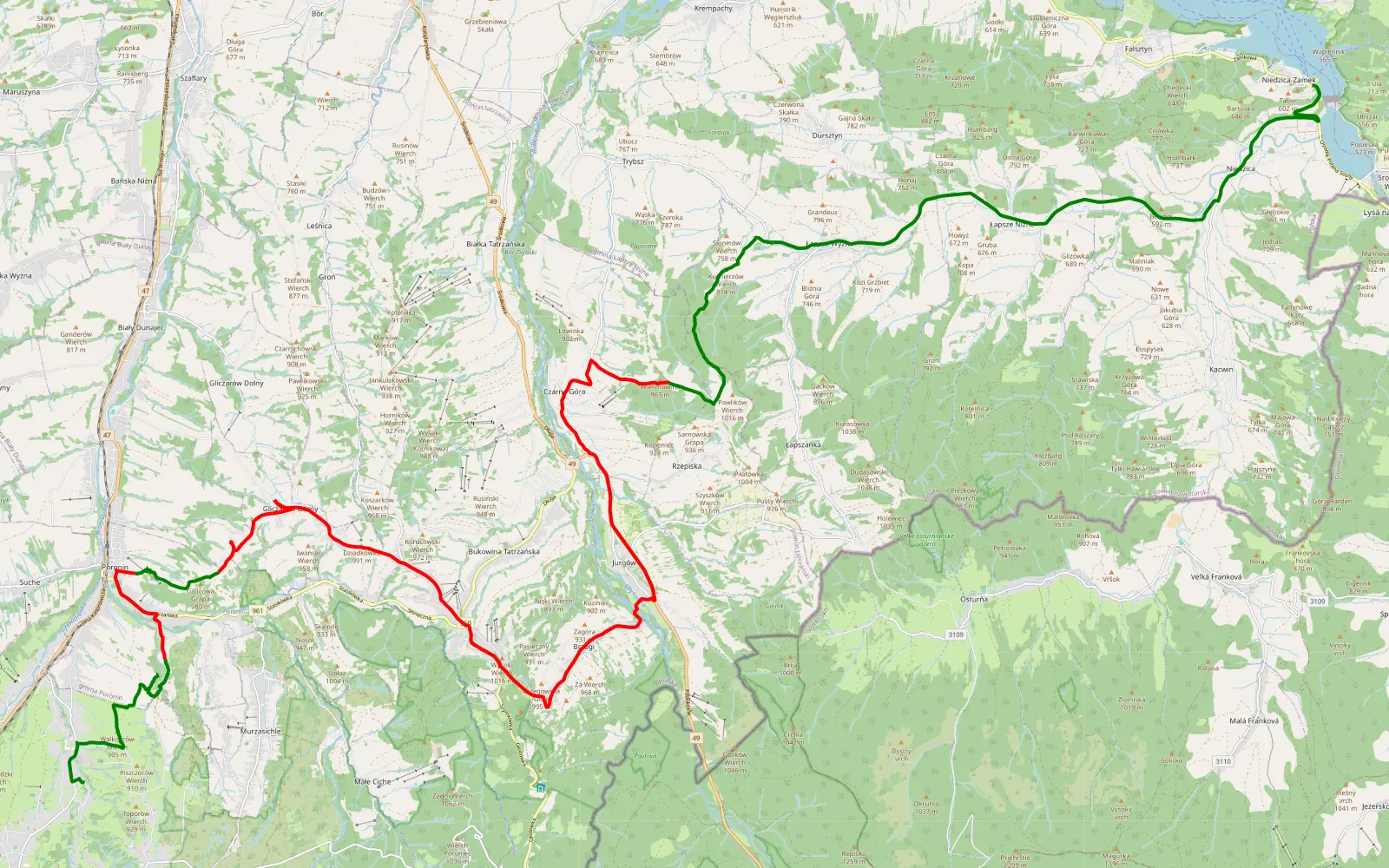 Map of Zakopane-zamek - 33.9 km offroad trail, Tatra County