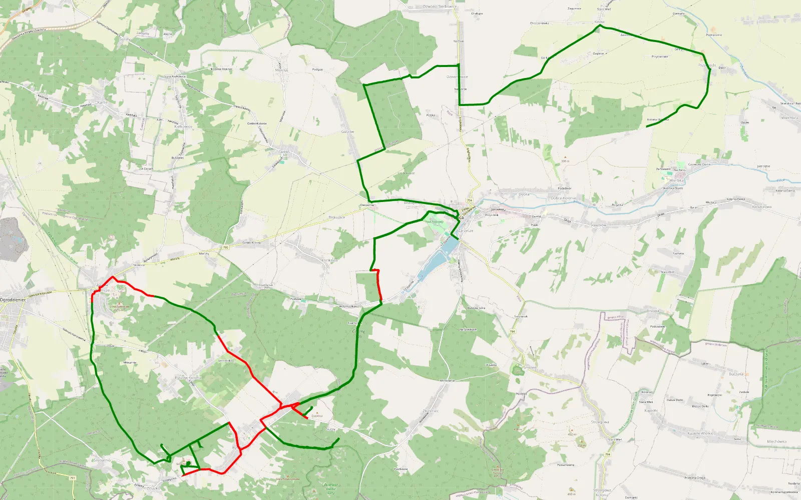 Mapa trasy Wierbka - Pilica-Ryczów - 38.9 km trasy offroad, Powiat Zawierciański