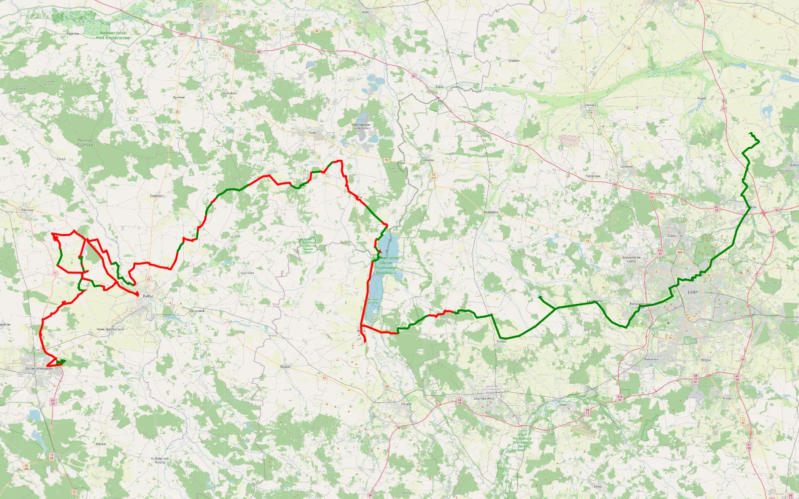 Map of Ostrów Wielkopolski - 221.7 km offroad trail, Turek County