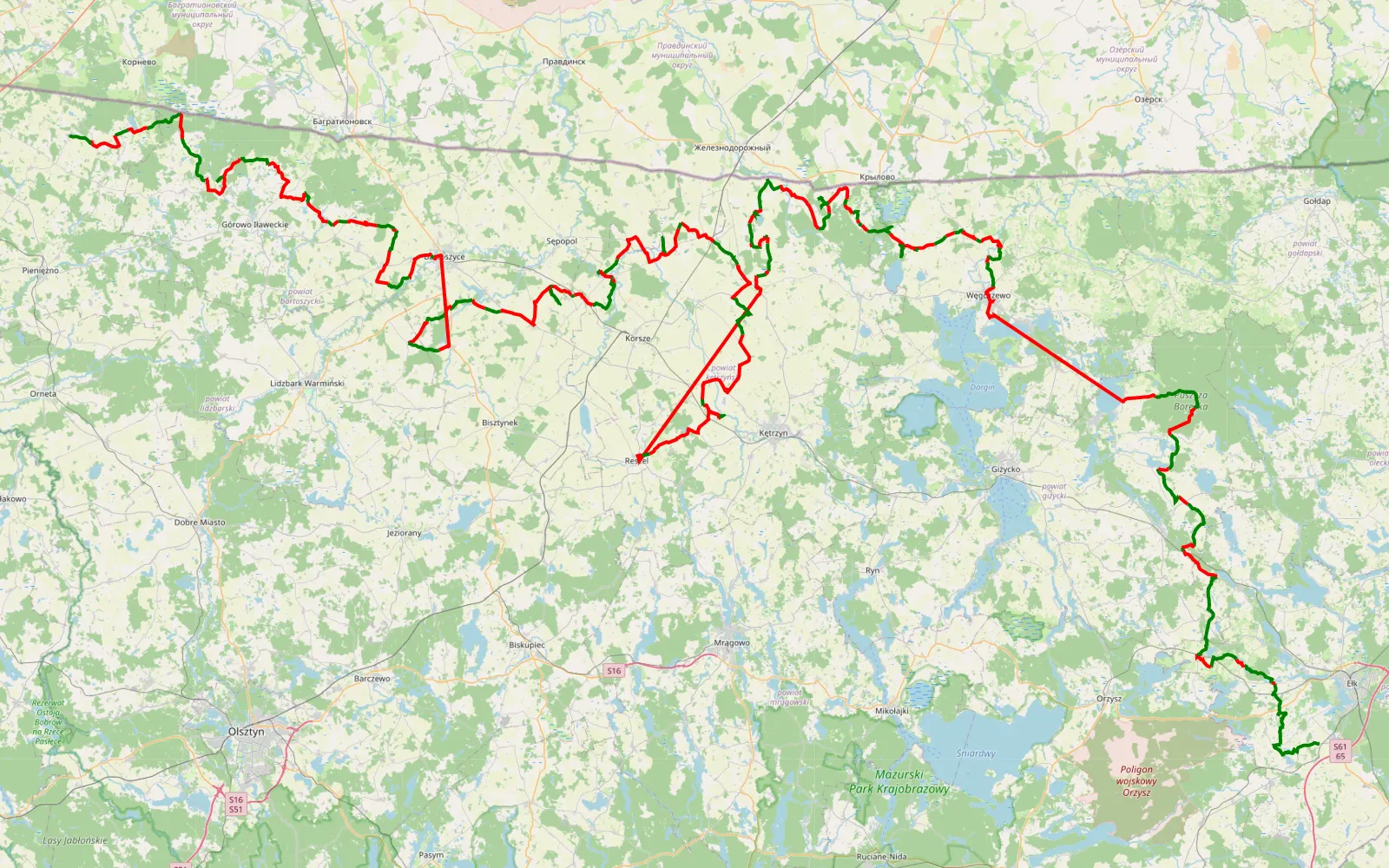 Mapa trasy 4 dni - Grajewo - Zagaje - 412.4 km trasy offroad, Powiat Kętrzyński
