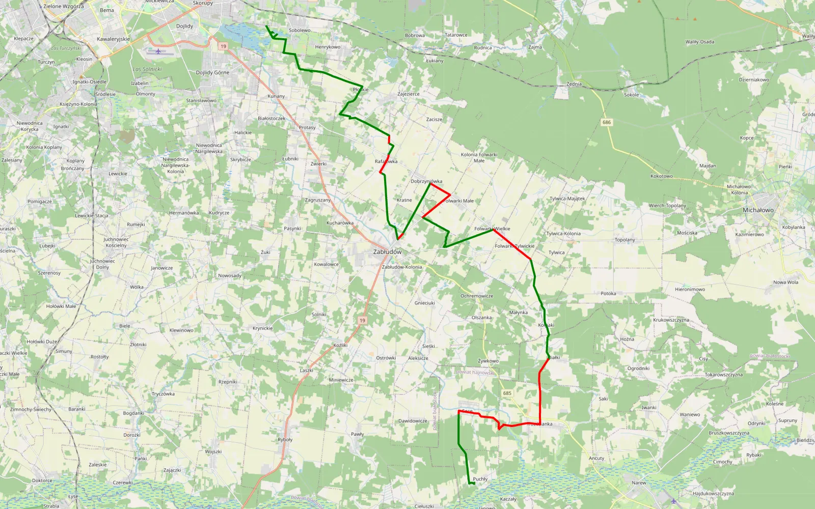 Map of BILAK - Białystok - Kraina Otwartych Okiennic - 47.6 km offroad trail, Białystok County