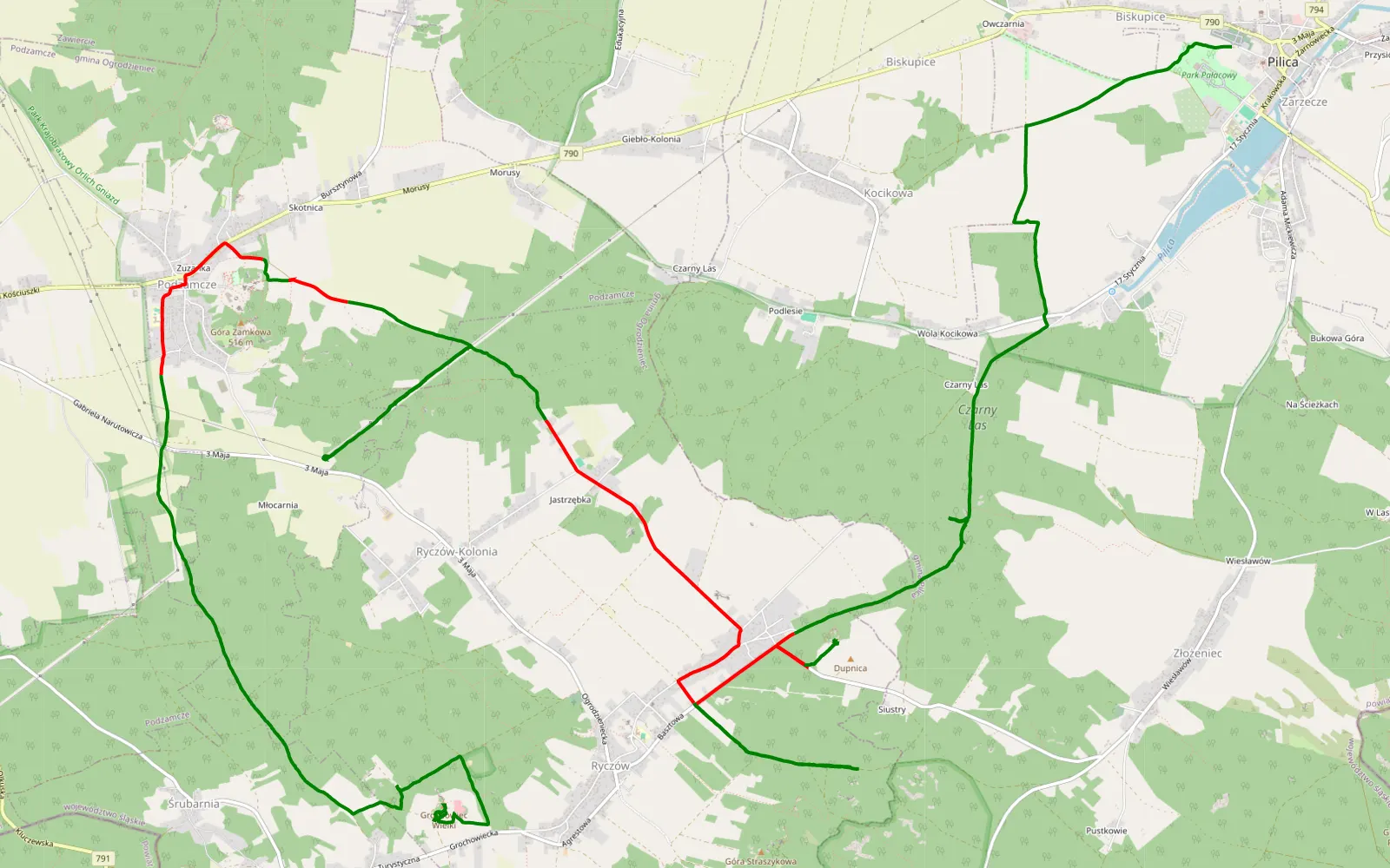 Map of Dzwonowice - Zelasko — 27.4 km offroad trail, Zawiercie County