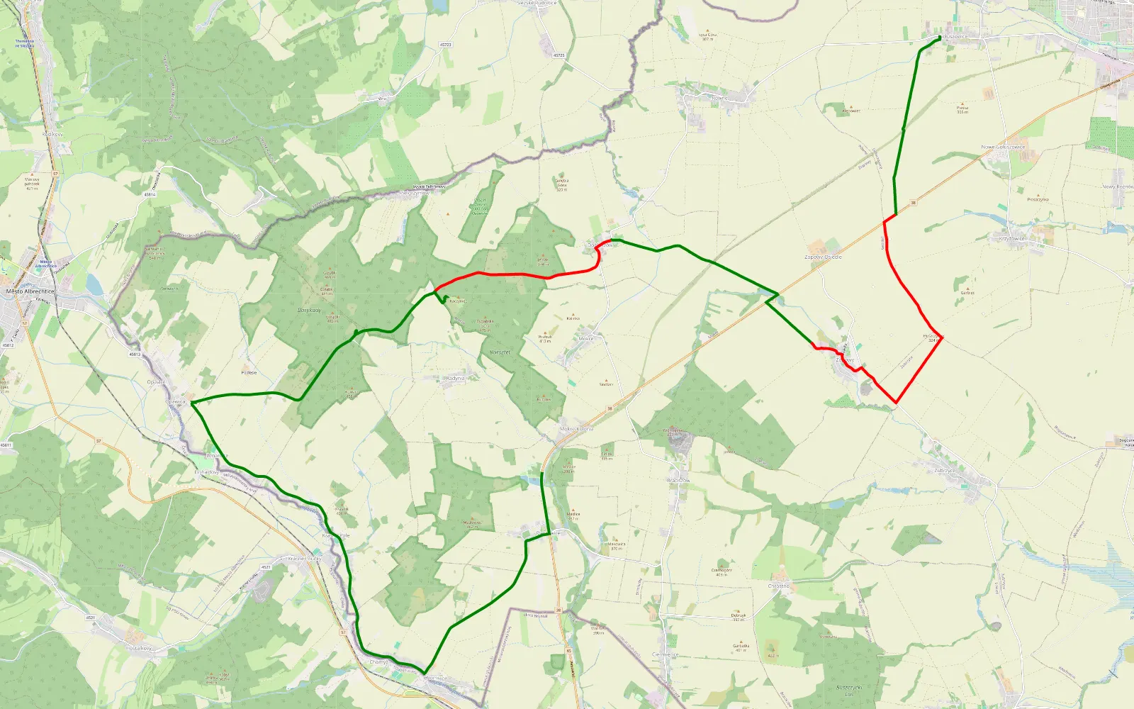 Map of Gołuszowice - Pietrowice - 18.1 km offroad trail, Głubczyce County