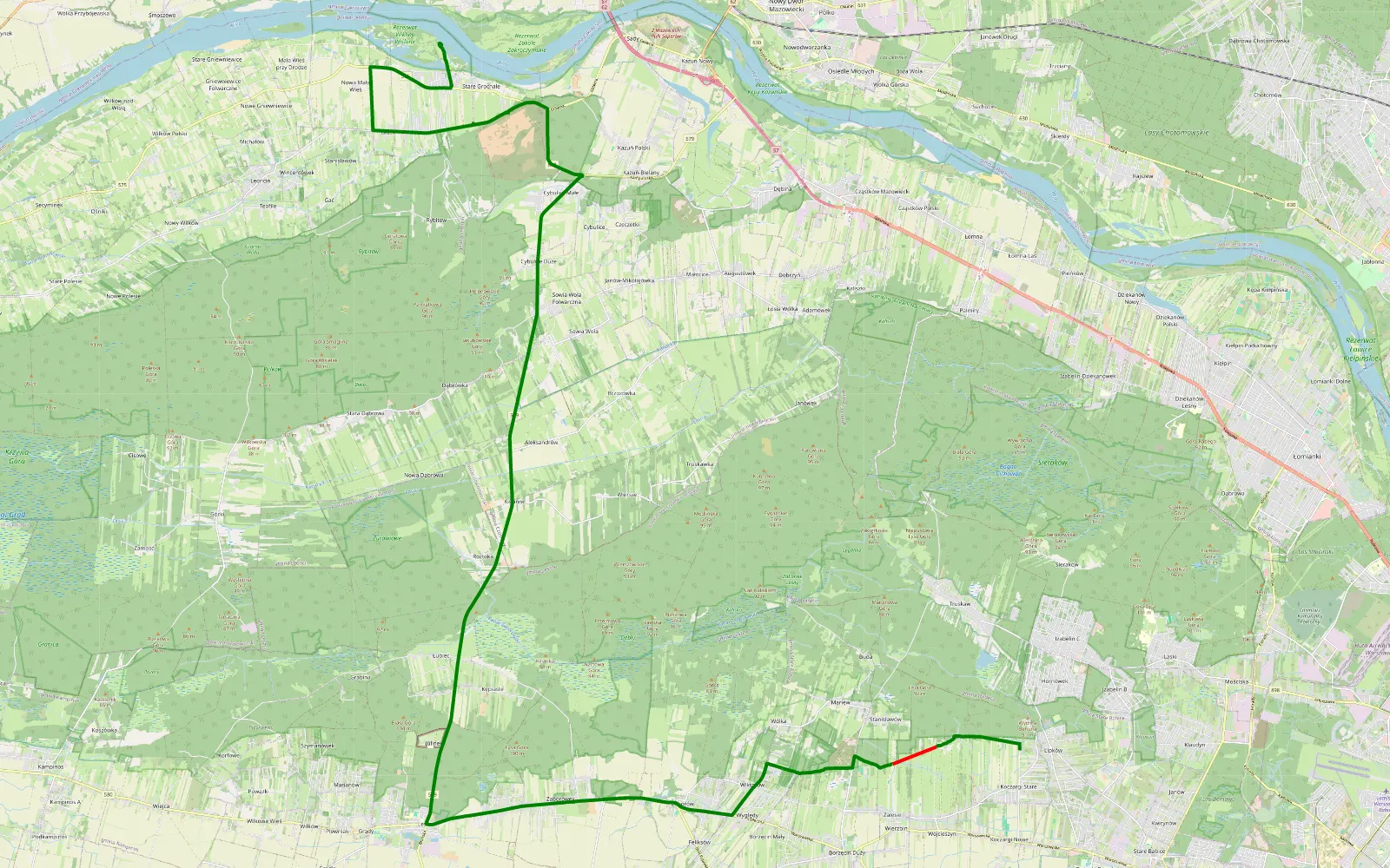 Map of Lipków - Grochale - 5.2 km offroad trail, Warsaw West County