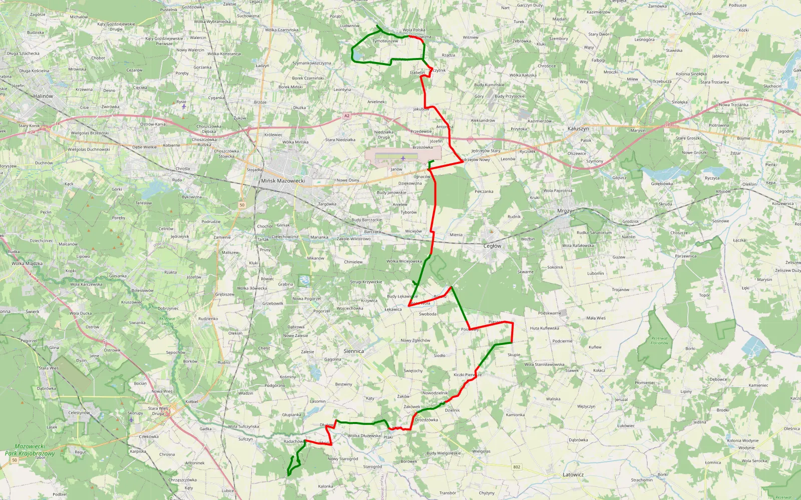 Mapa trasy WW1 - 56.1 km trasy offroad, Powiat Miński