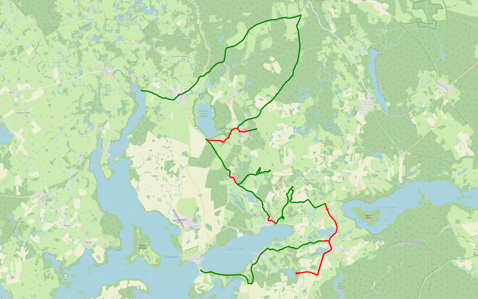 Mapa trasy Stare Drawsko - Kluczewo - 26.2 km trasy offroad, Powiat Drawski