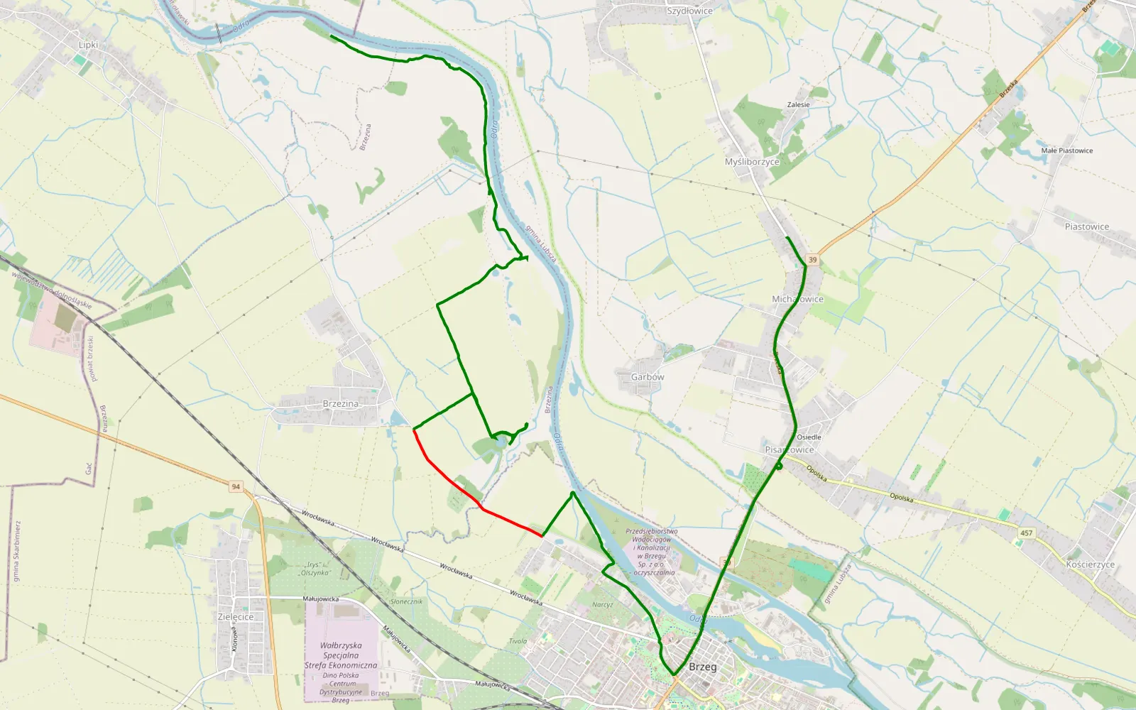 Map of Czerwony Dwór - Michałowice - 10.3 km offroad trail, Brzeg County