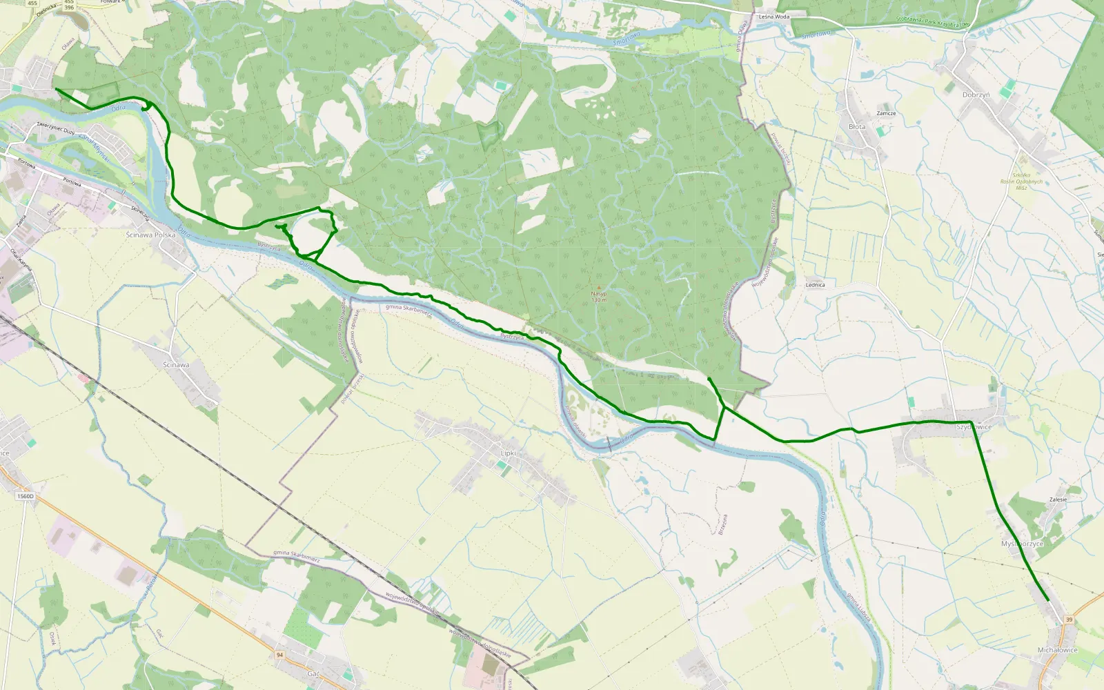 Map of Michałowice - Oława (Zaodrze) - 15.2 km offroad trail, Oława County