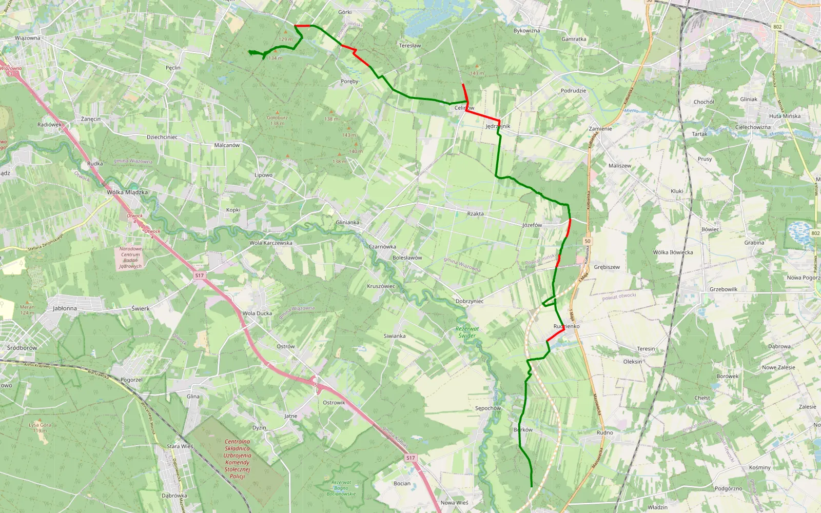 Mapa trasy Kołbiel - Górki - 22.1 km trasy offroad, Powiat Miński