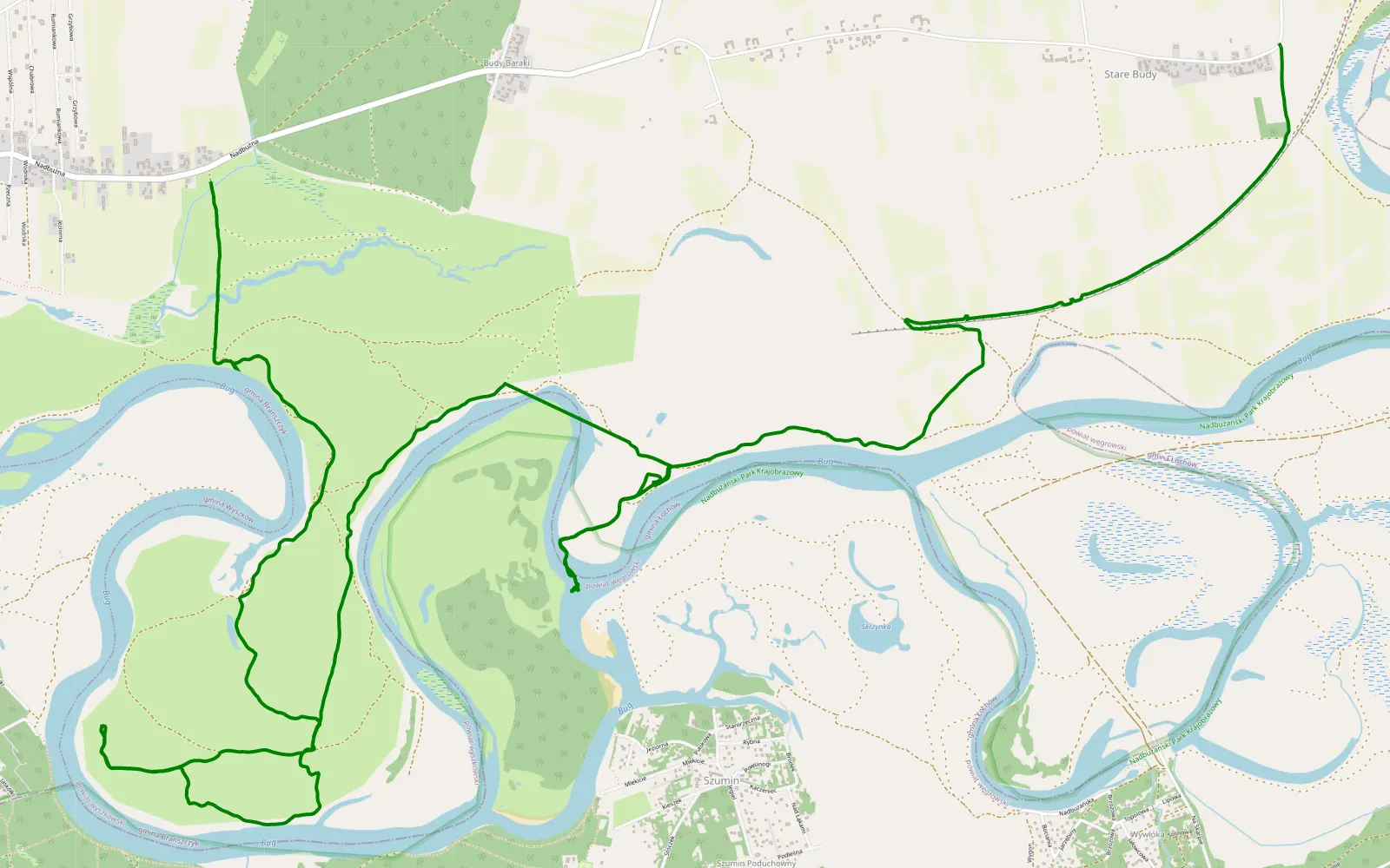 Mapa trasy Brańszczyk - Budy Nowe - 13.9 km trasy offroad, Powiat Wyszkowski