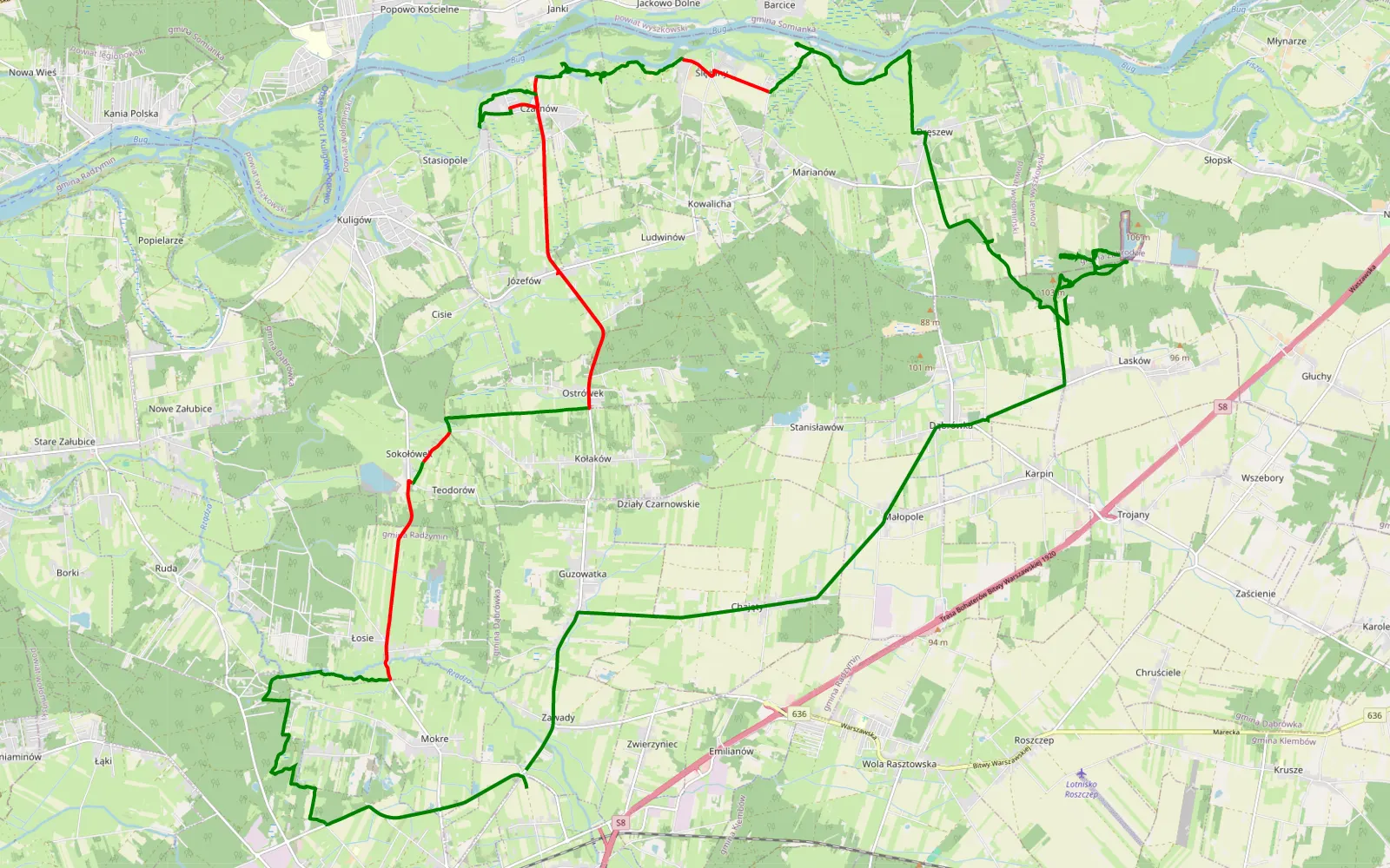 Mapa trasy Adam Bednarek - 40.5 km trasy offroad, Powiat Wołomiński