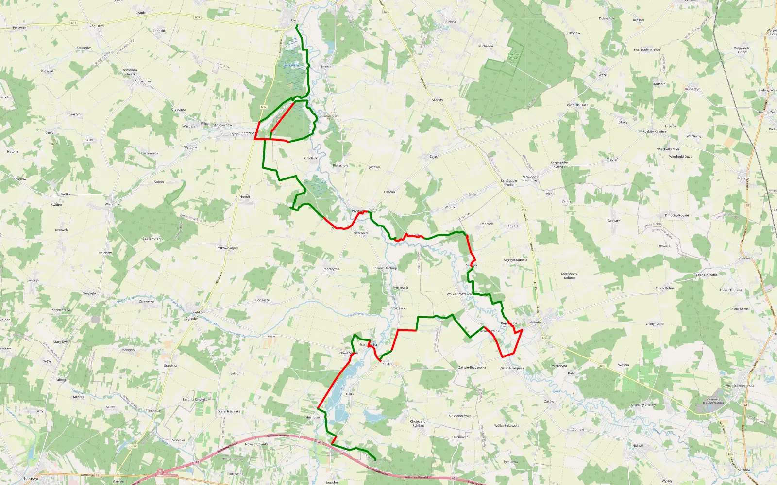 Mapa trasy Sionna - Liw - 51.5 km trasy offroad, Powiat Węgrowski