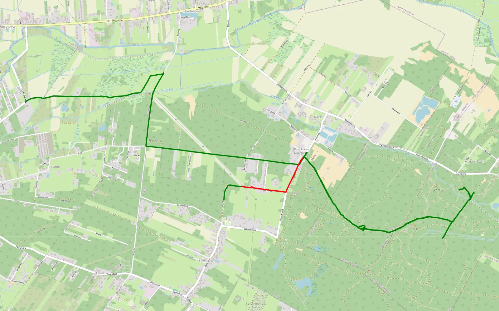 Mapa trasy Błoto - 12.4 km trasy offroad, Powiat Otwocki