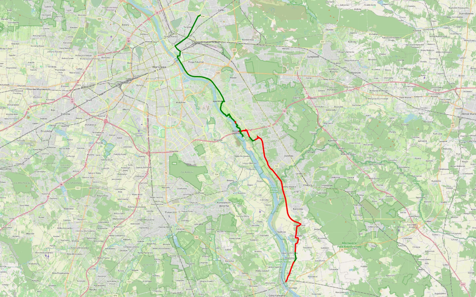 Mapa trasy Elsnerów - Zbytki - 62.7 km trasy offroad, Powiat Otwocki