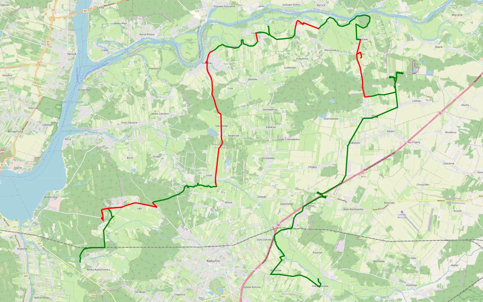 Map of Wólka Radzymińska - Kraszew Stary - 46.2 km offroad trail, Wołomin County
