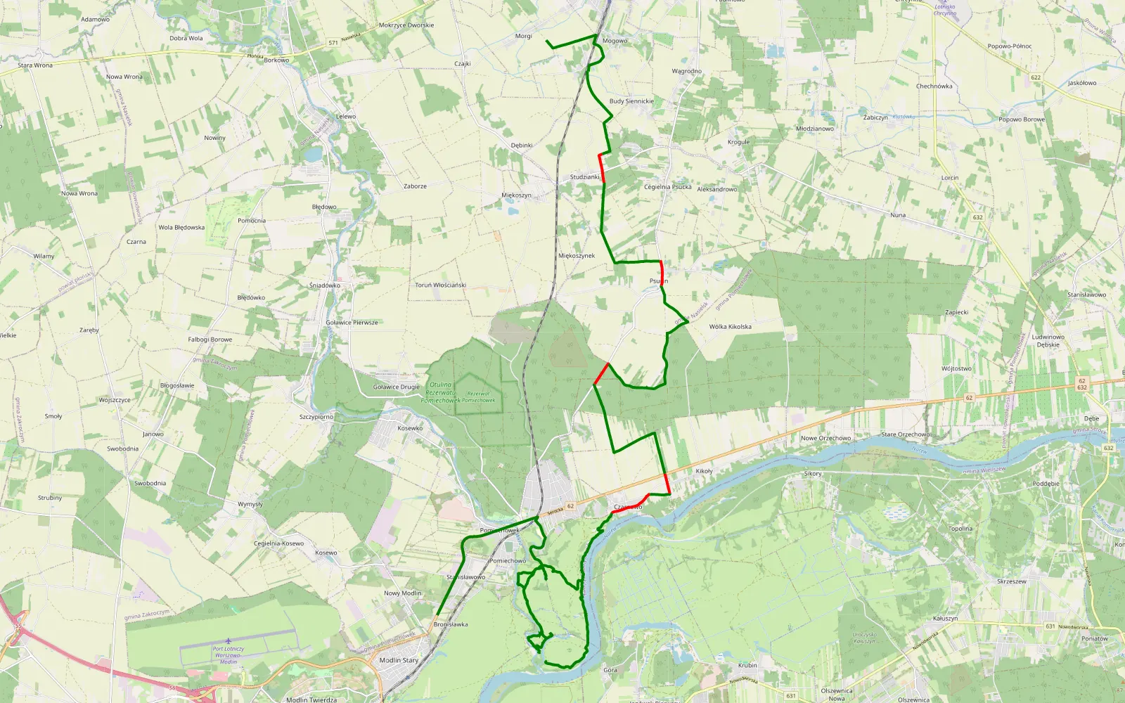 Map of Sladem wierzb 21 - 31.1 km offroad trail, Nowy Dwór Mazowiecki County