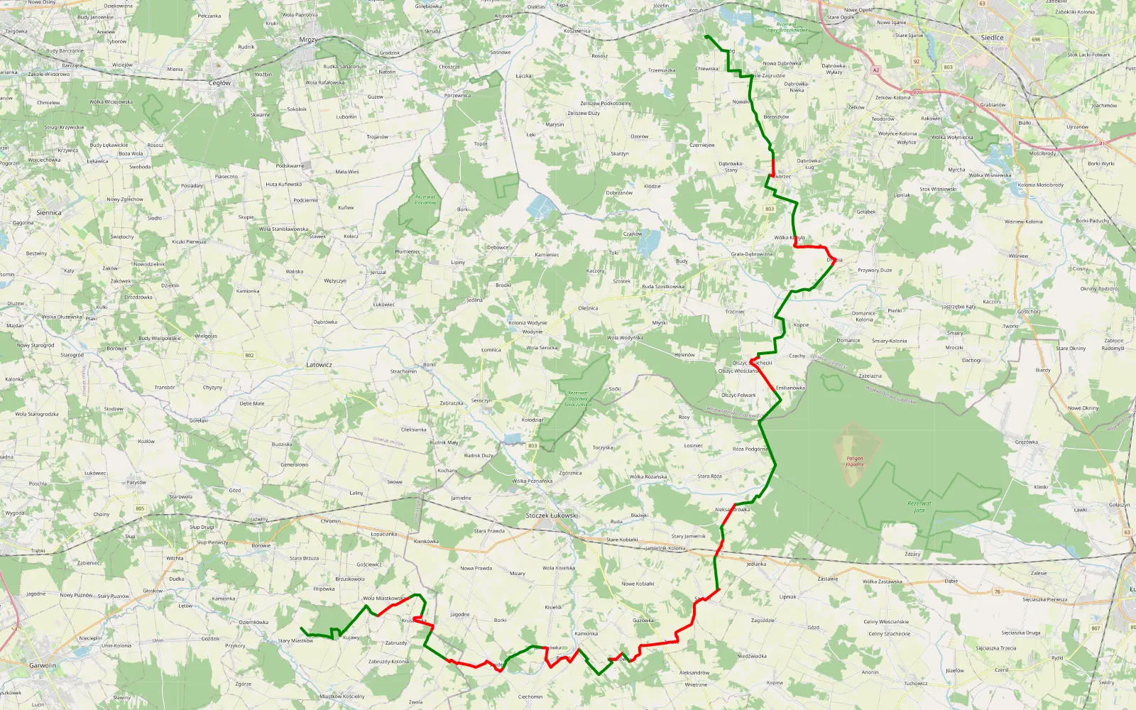 Mapa trasy Przejażdżka 1 - 66.7 km trasy offroad, Powiat Łukowski