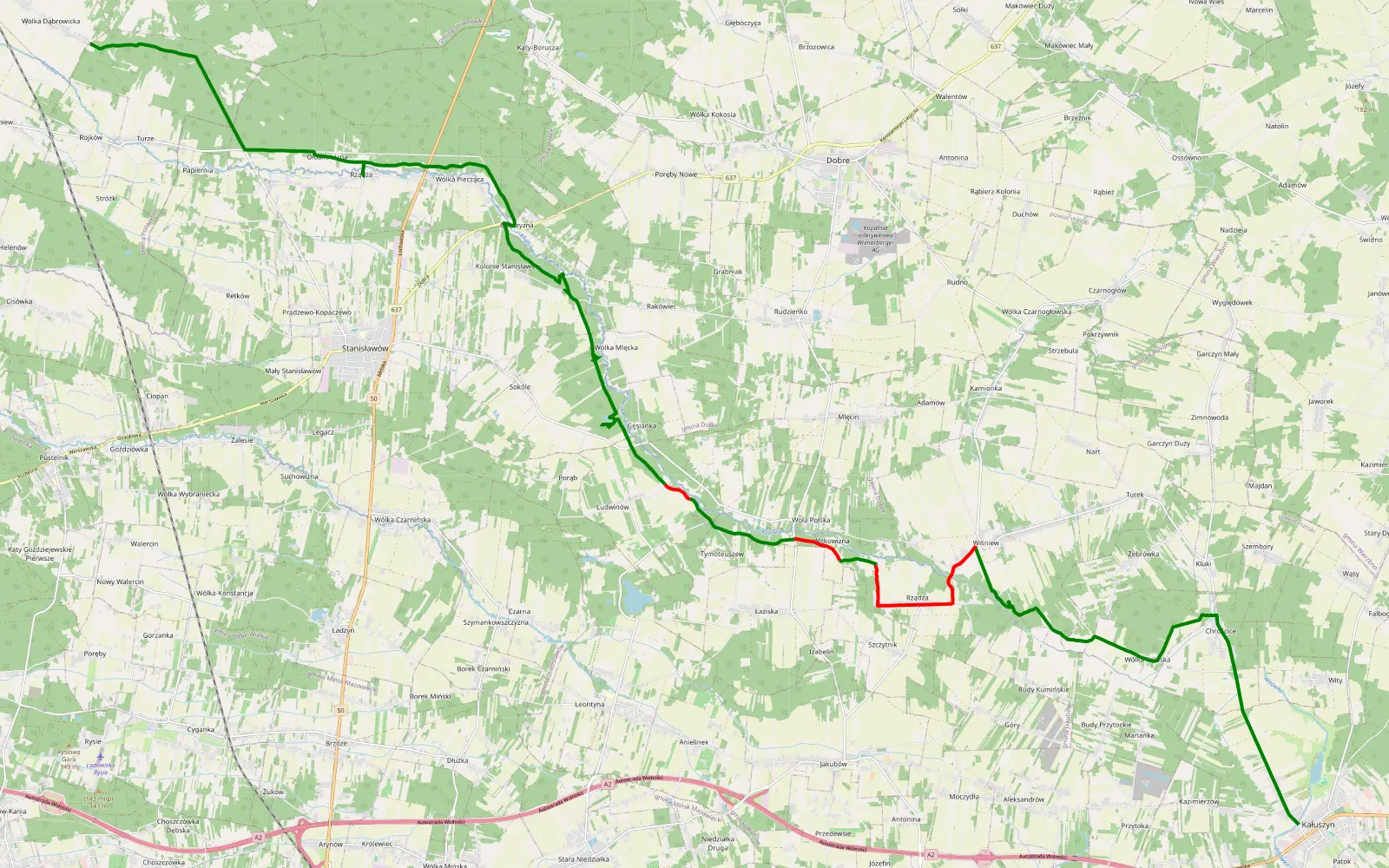 Map of Kałuszyn - Wólka Dąbrowicka - 31 km offroad trail, Mińsk County