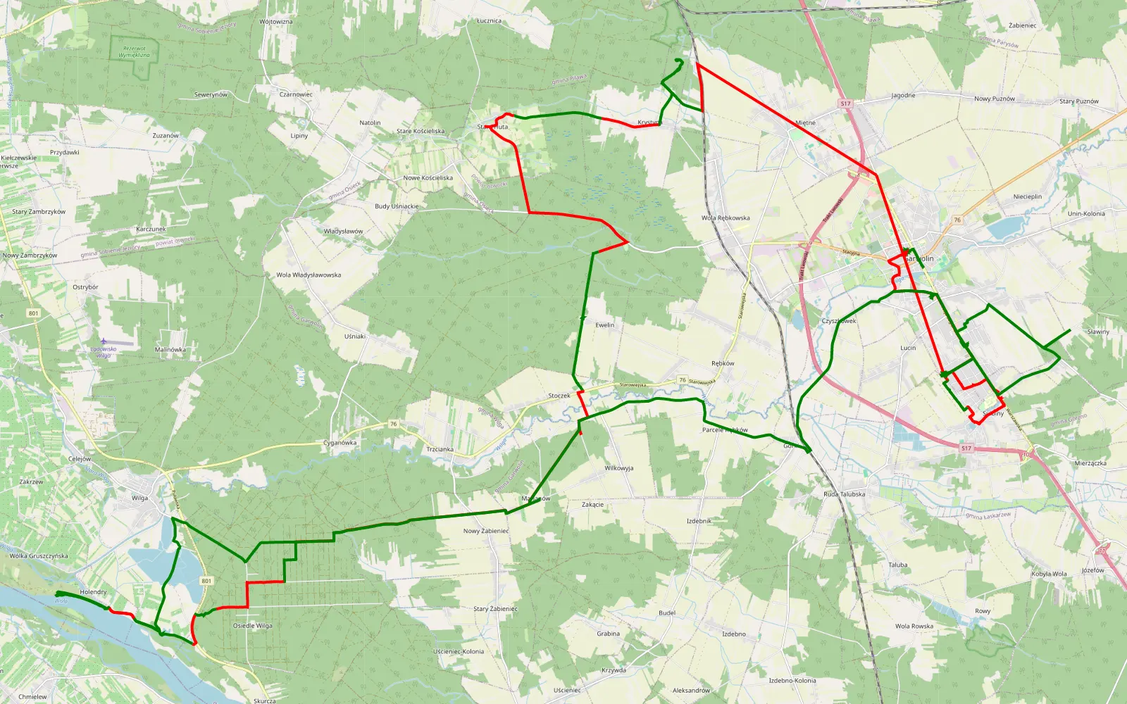 Mapa trasy Garwolin - Krystyna - 60.8 km trasy offroad, Powiat Garwoliński