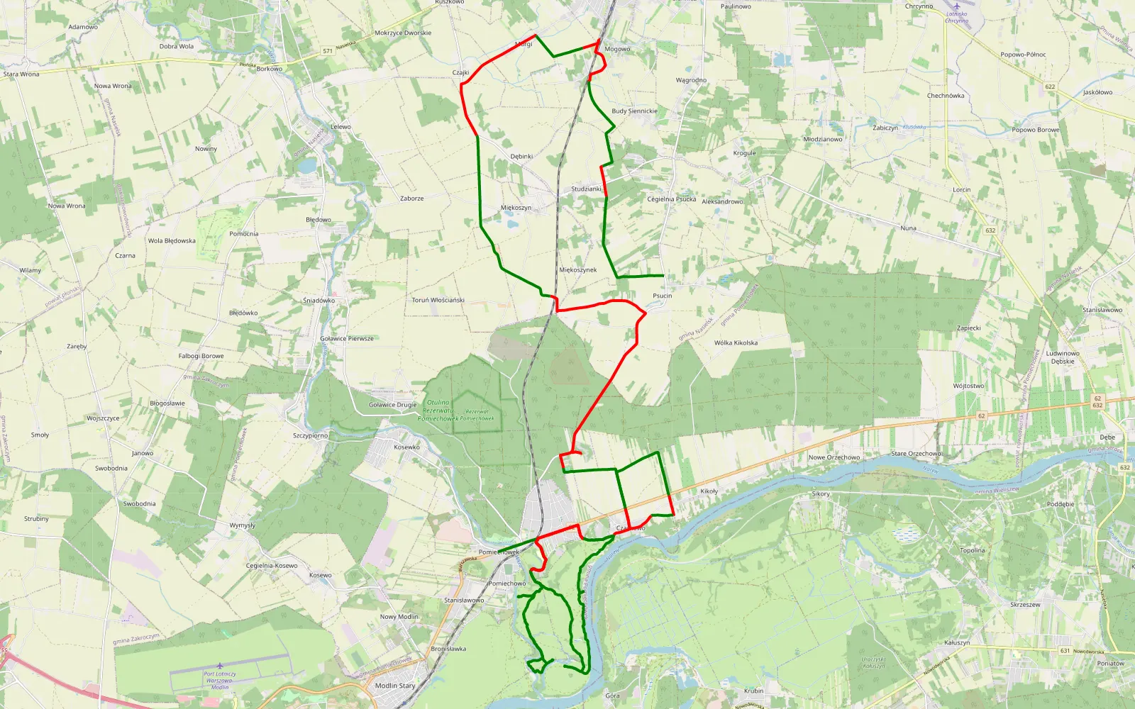 Map of Pomiechówek - Psucin - 48 km offroad trail, Nowy Dwór Mazowiecki County