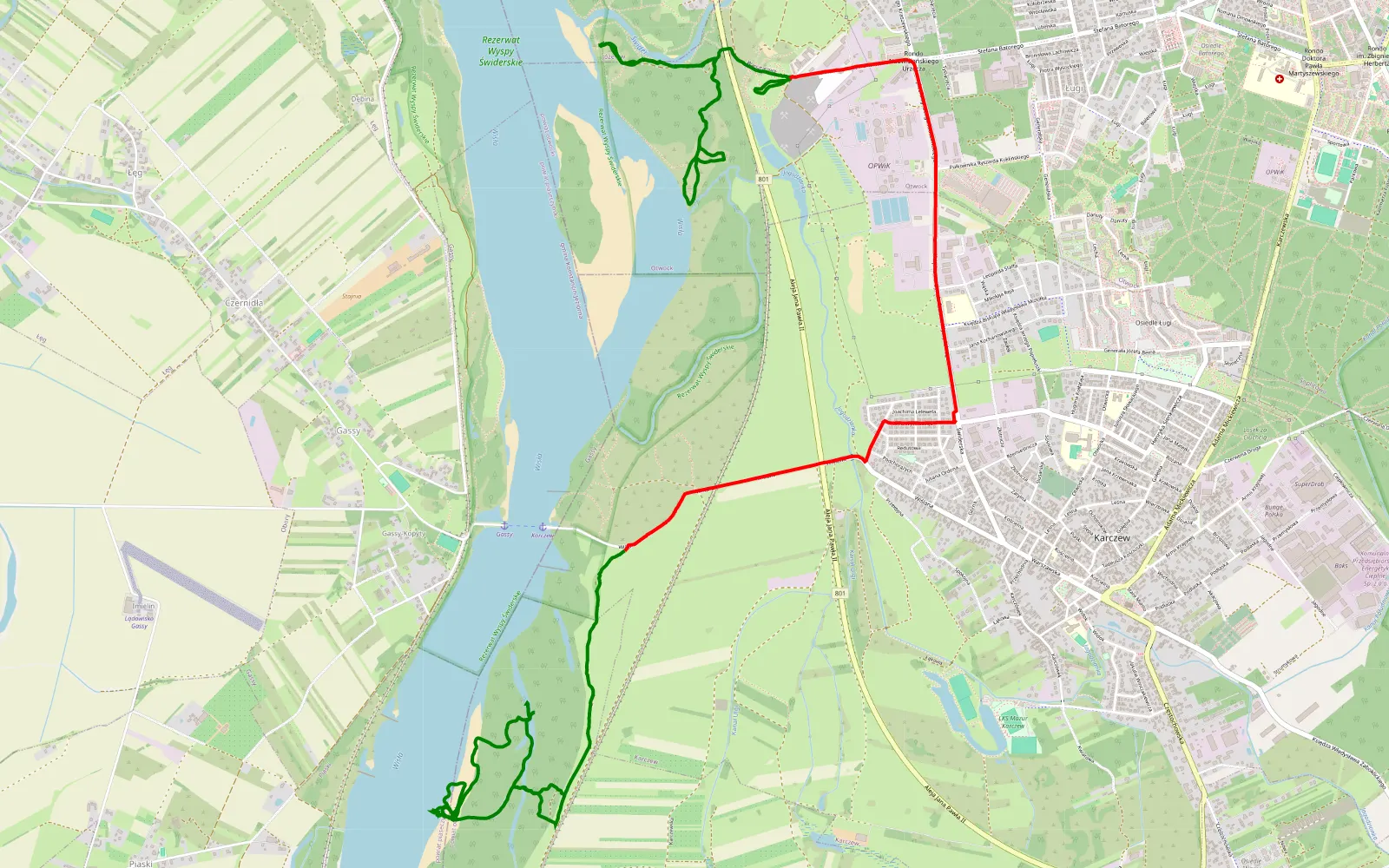 Mapa trasy Świdry Wielkie - Nadbrzeż - 12.9 km trasy offroad, Powiat Otwocki
