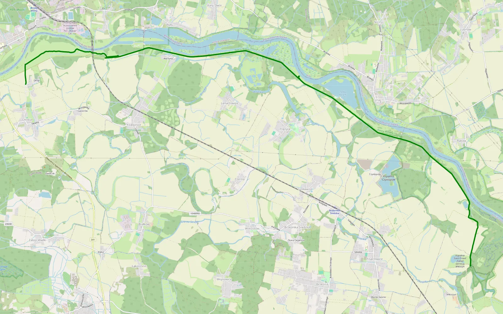 Mapa trasy Wilkszyn - Głoska - 16.6 km trasy offroad, Powiat Średzki