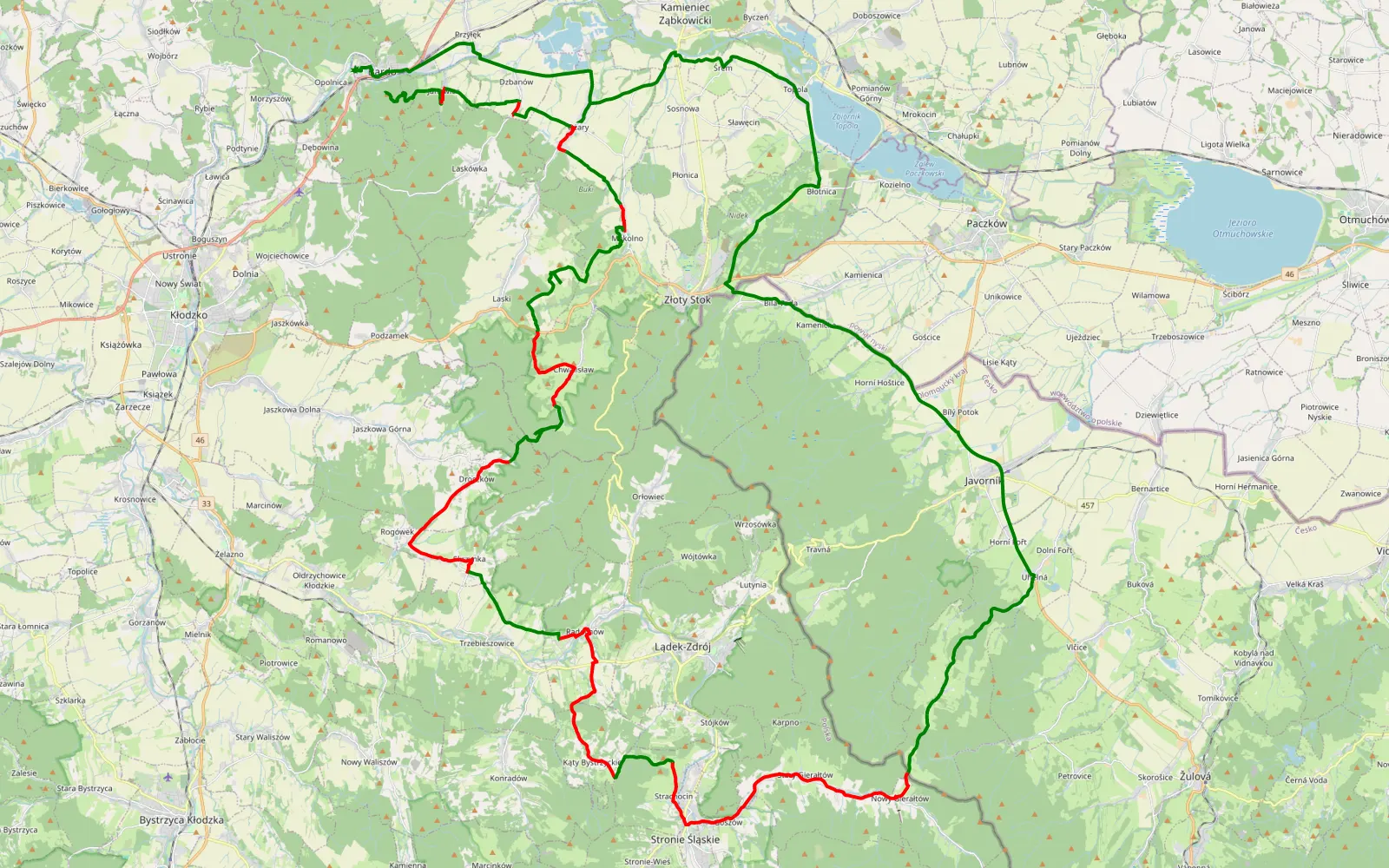 Mapa trasy Bardo - Opolnica - 62.3 km trasy offroad, Powiat Ząbkowicki