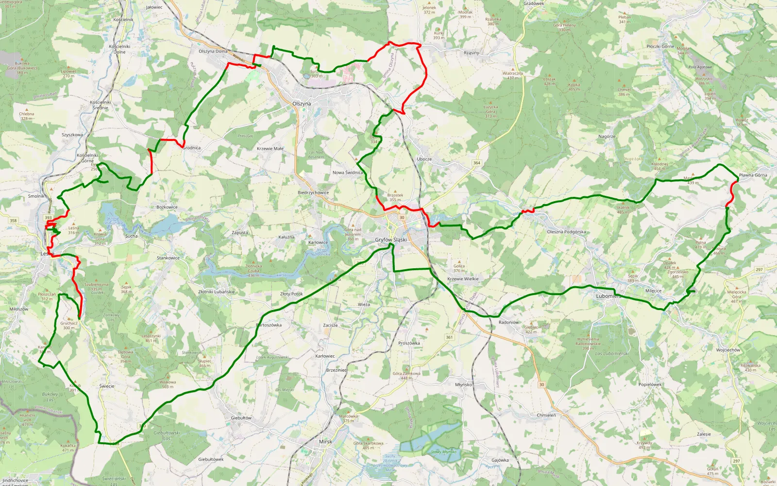 Mapa trasy Miłoszów 2gi dzień z t4t - 55.6 km trasy offroad, Powiat Lubański