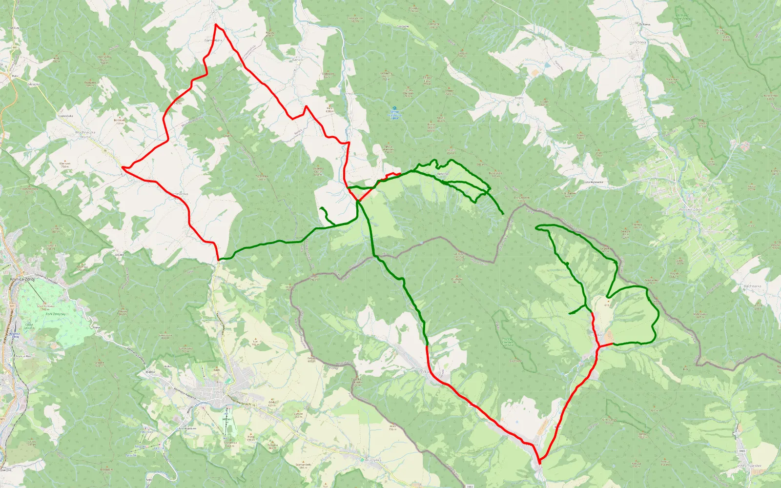 Mapa trasy Izby - 73.1 km trasy offroad, Powiat Gorlicki